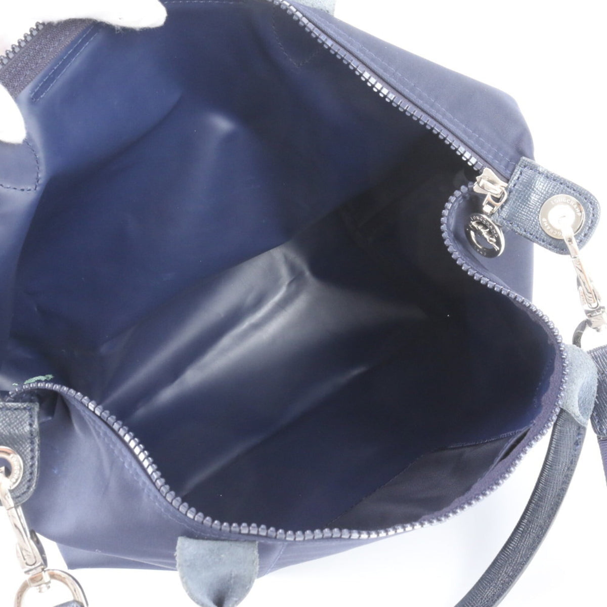 Longchamp Navy Leather Nylon Crossbody Bag Handbag Shoulder Bag Tote Bag (Pre-Owned)