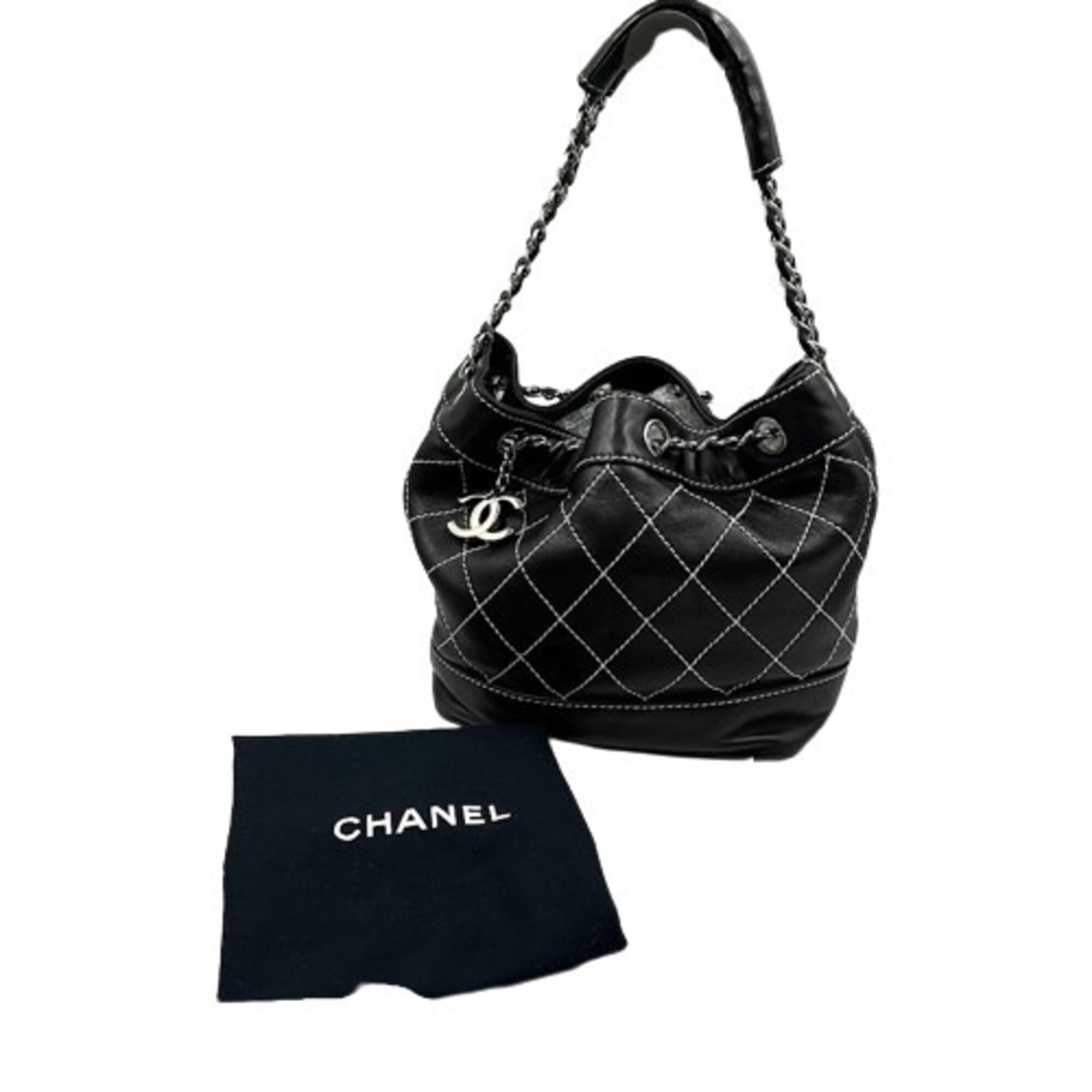 Chanel Wild Stitch Black Leather Shoulder Bag (Pre-Owned)