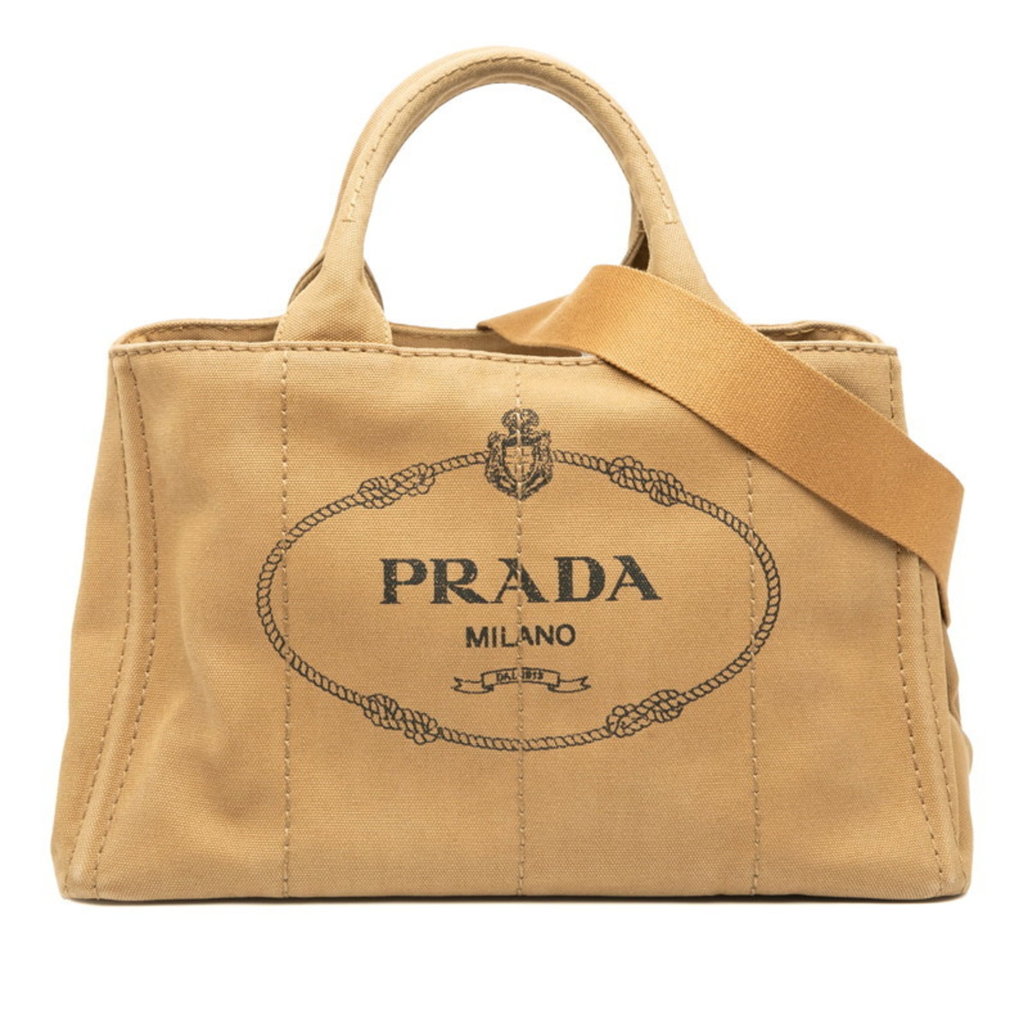 Prada Brown Canvas Shoulder Bag Tote Bag (Pre-Owned)