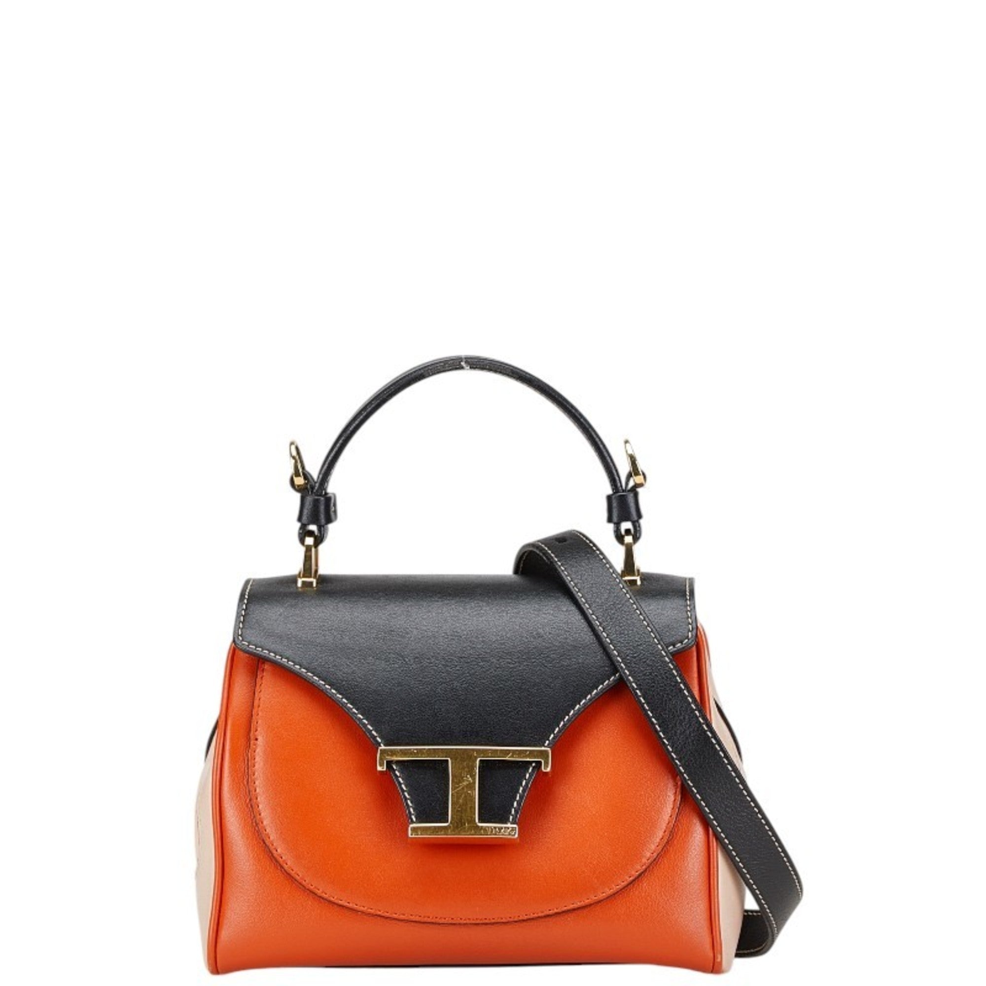 Tod's Beige Black Orange Leather Handbag Shoulder Bag (Pre-Owned)