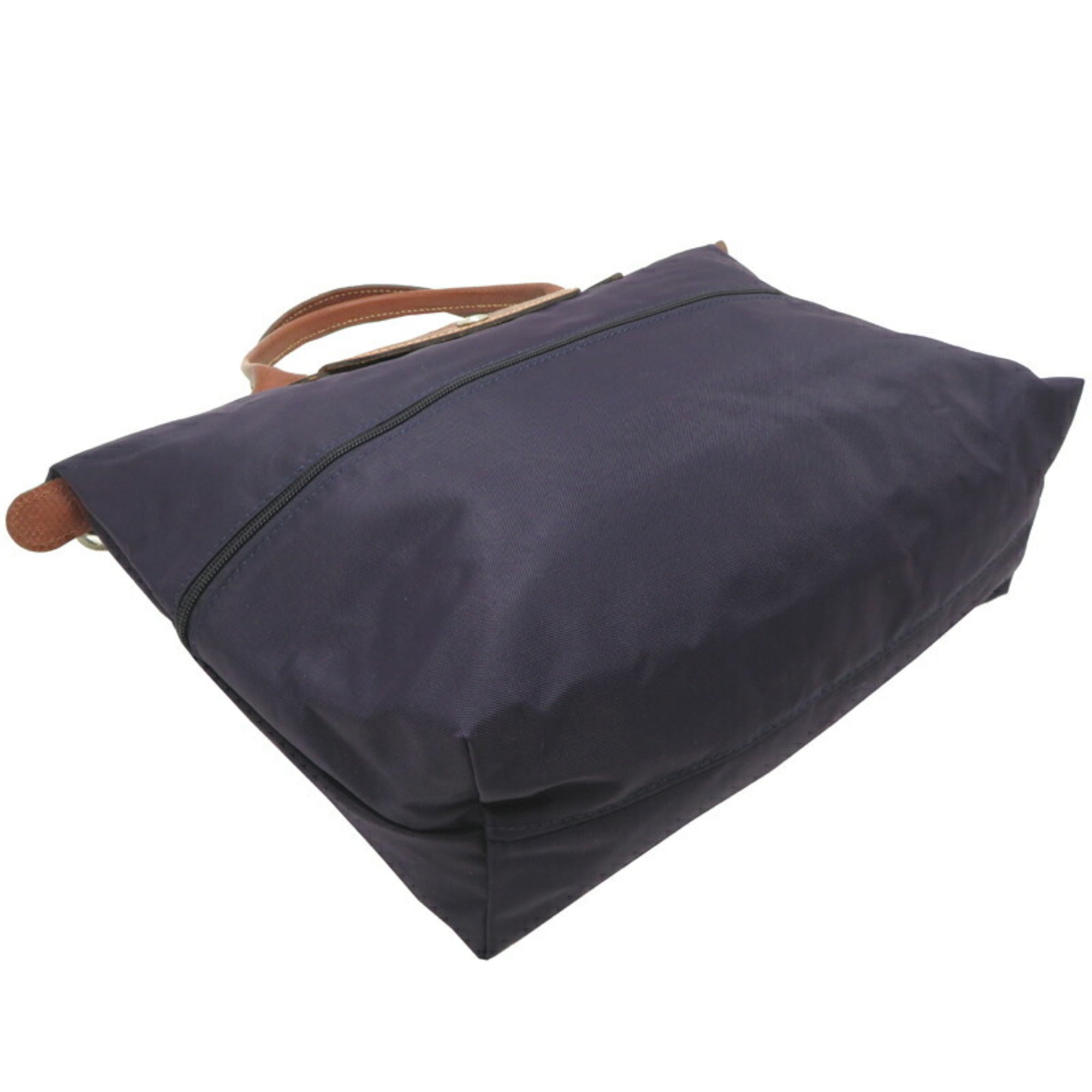 Longchamp Brown Purple Nylon Leather Handbag (Pre-Owned)