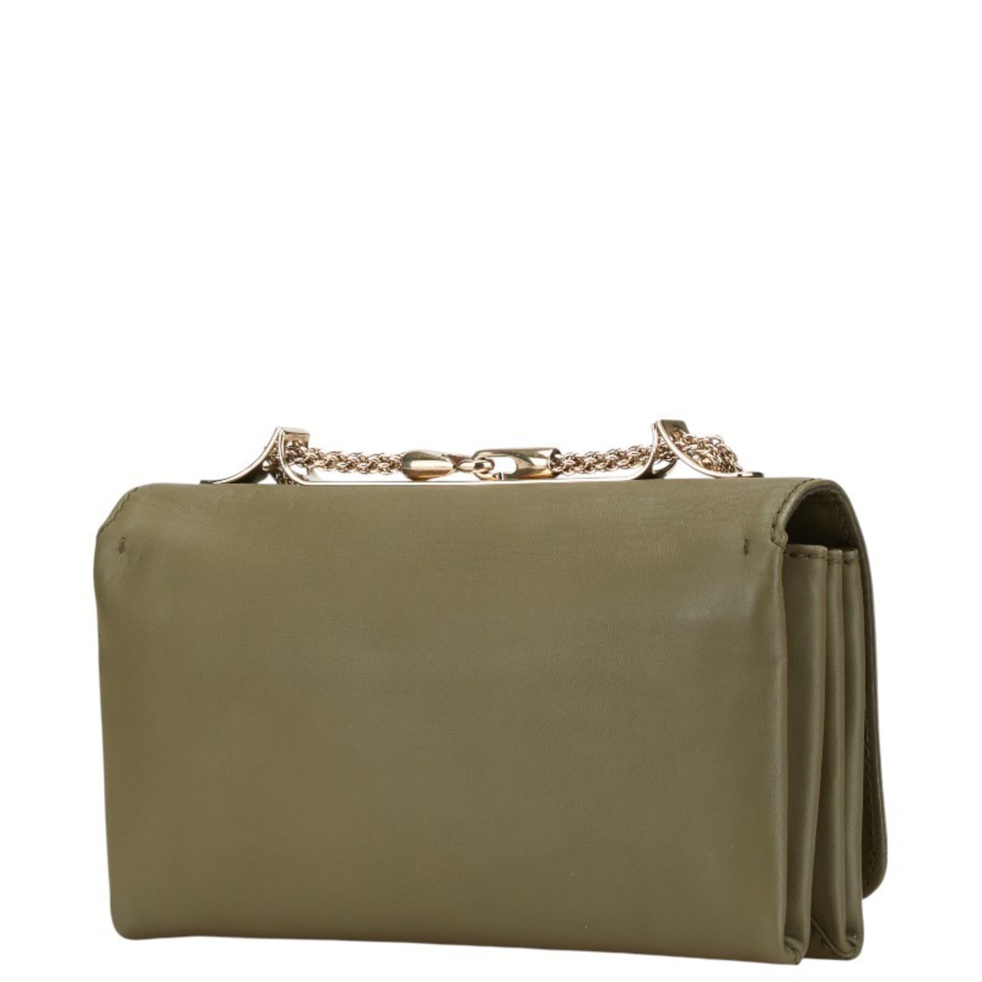 Valentino Garavani Green Khaki Leather Clutch Bag Shoulder Bag (Pre-Owned)