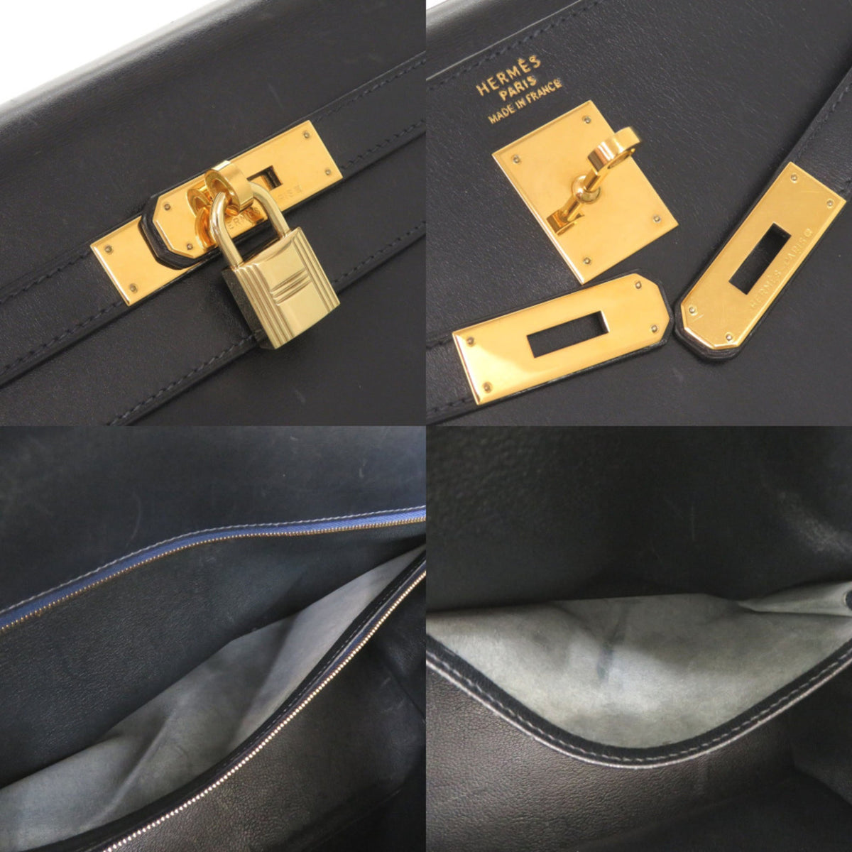 Hermes Navy Box Calf Leather Handbag (Pre-Owned)