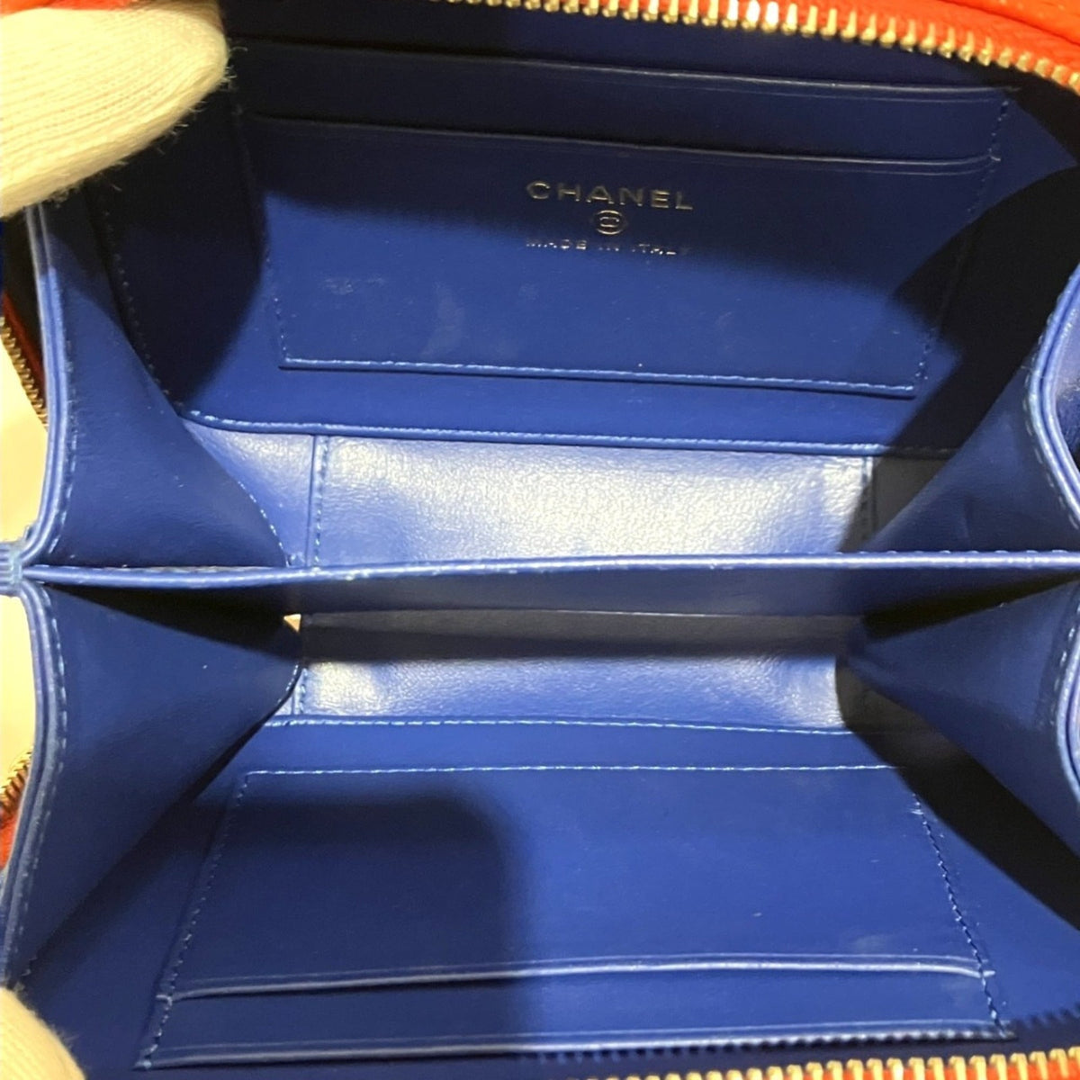 Chanel Blue Red Color White Grained Calfskin Shoulder Bag (Pre-Owned)