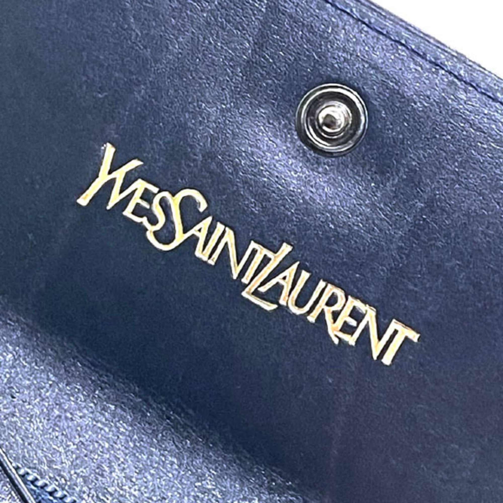 Yves Saint Laurent Navy Leather Long Wallet (Bi-Fold) (Pre-Owned)