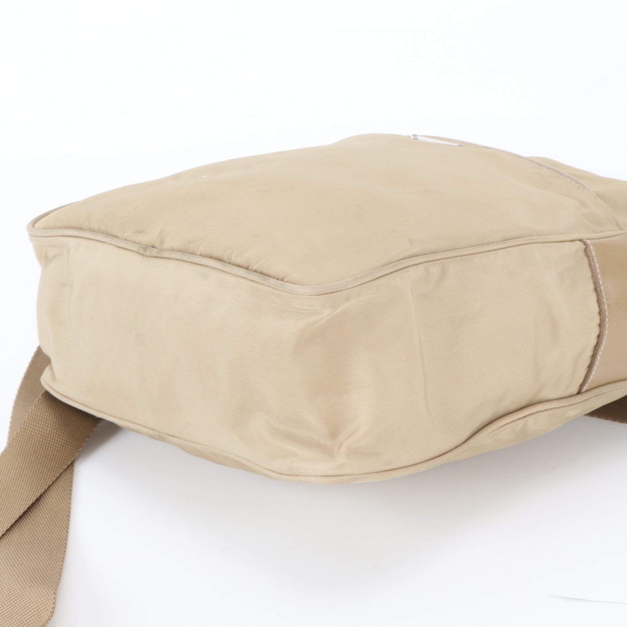 Prada Beige Leather Nylon Handbag Shoulder Bag Tote Bag (Pre-Owned)
