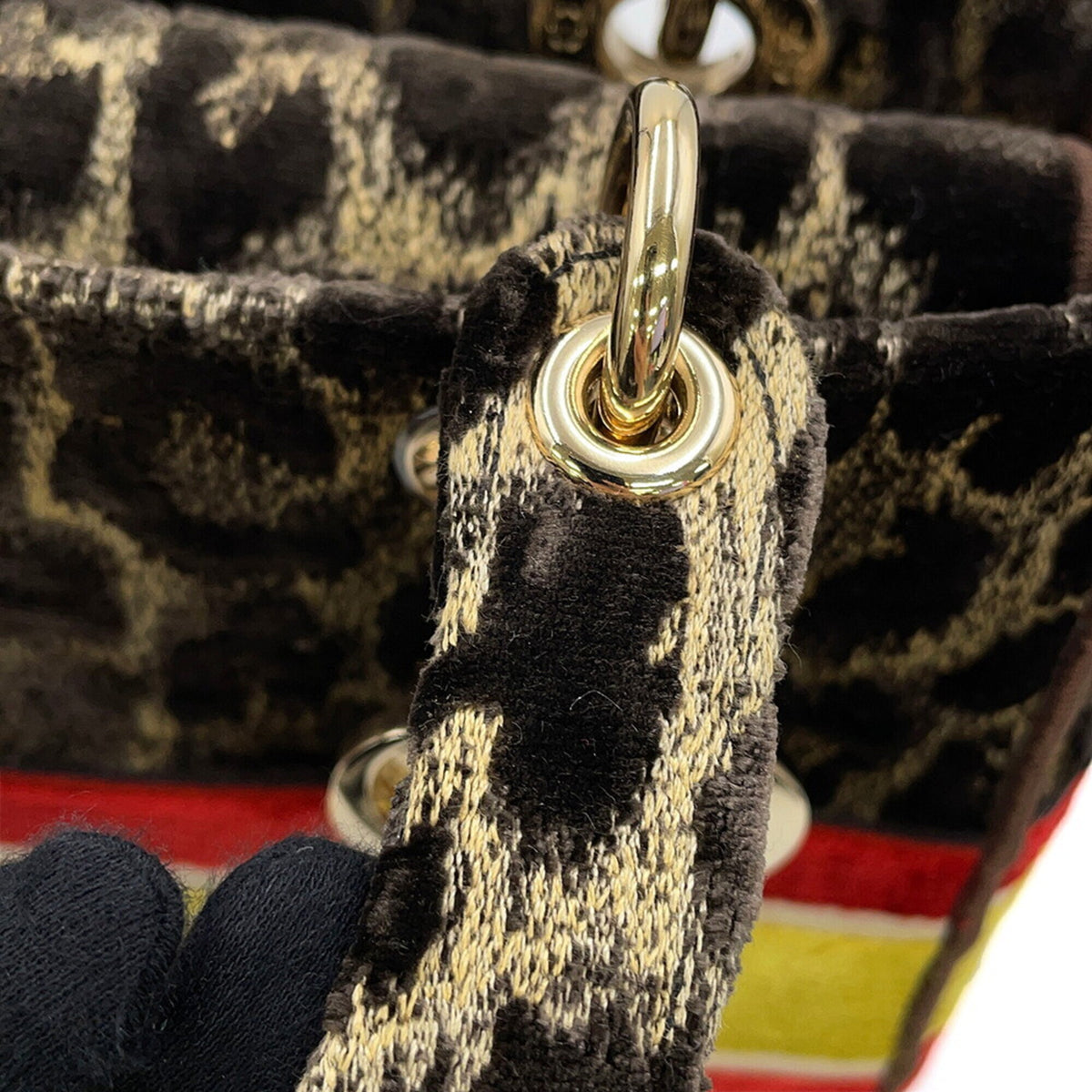 Christian Dior Brown Champagne Gold Multi-Color Velvet Handbag (Pre-Owned)
