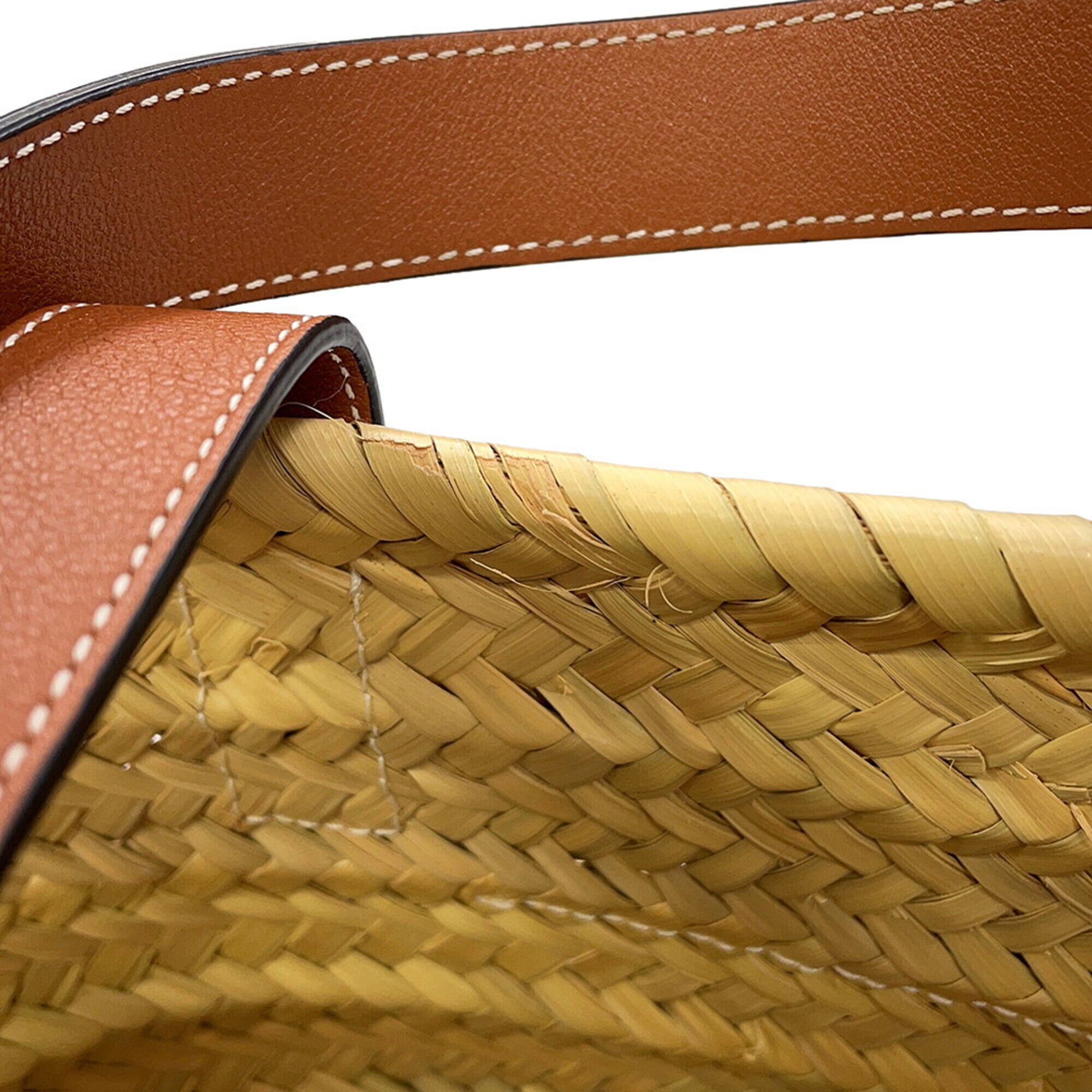 Loewe Brown Orange Raffia Leather Basket Tote Bag (Pre-Owned)