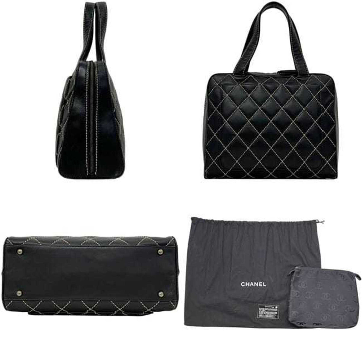 Chanel Black Leather Handbag Tote Bag (Pre-Owned)