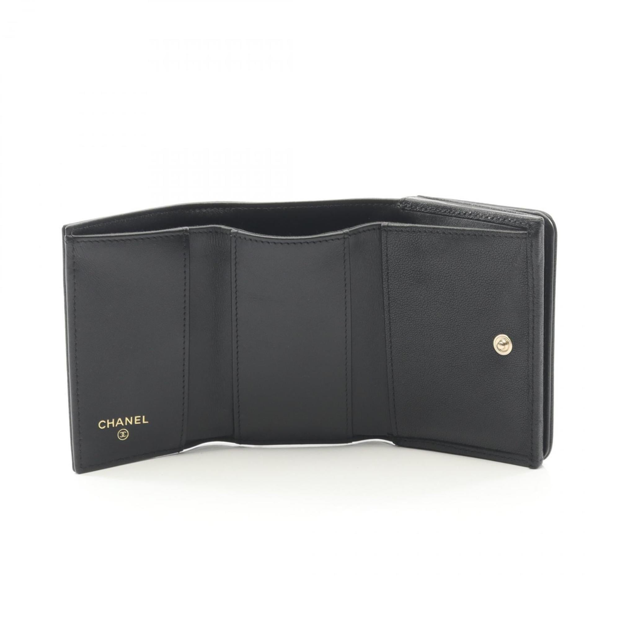 Chanel Black Leather Wallet (Tri-Fold) (Pre-Owned)