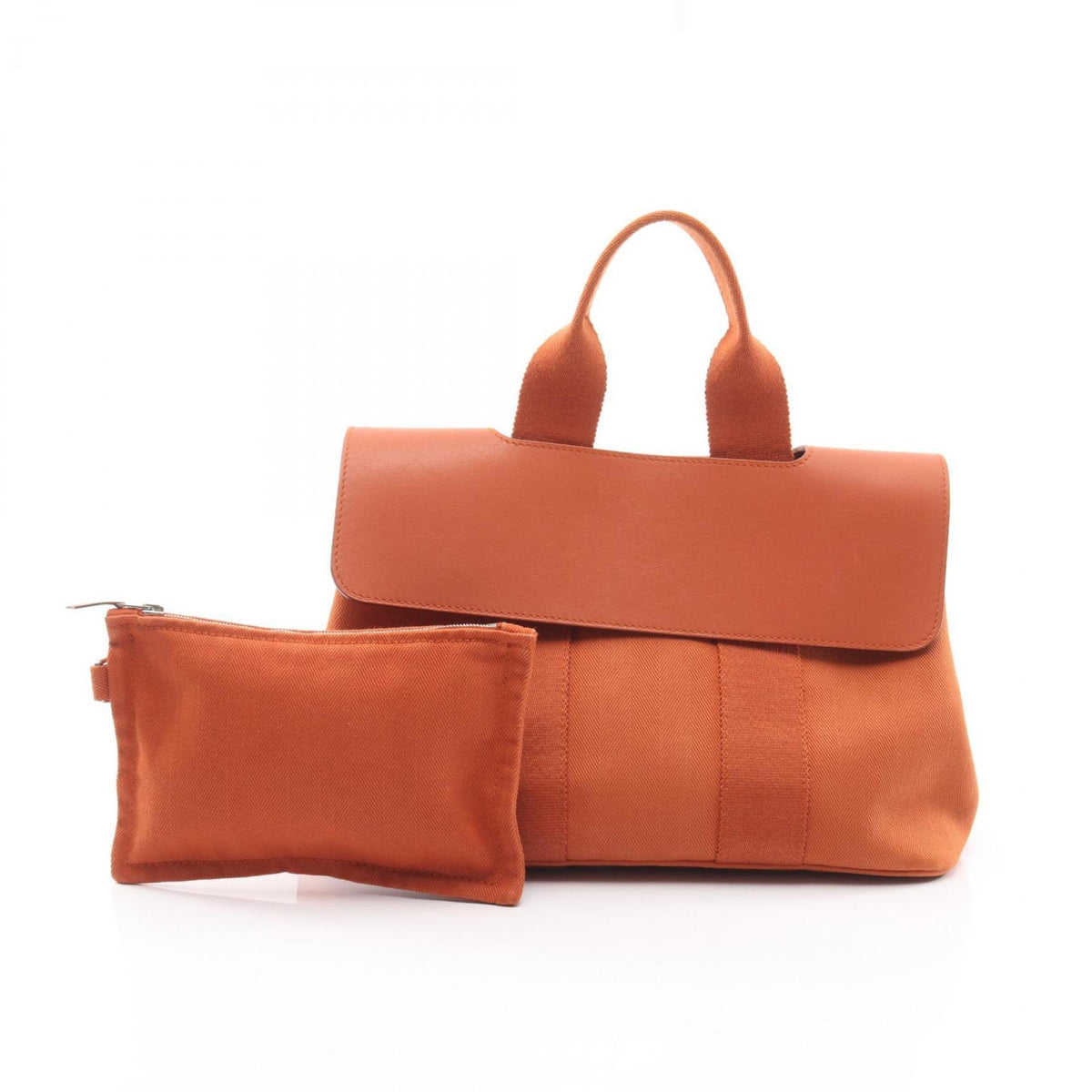 Hermes Brown Toile Chevron Leather Handbag (Pre-Owned)