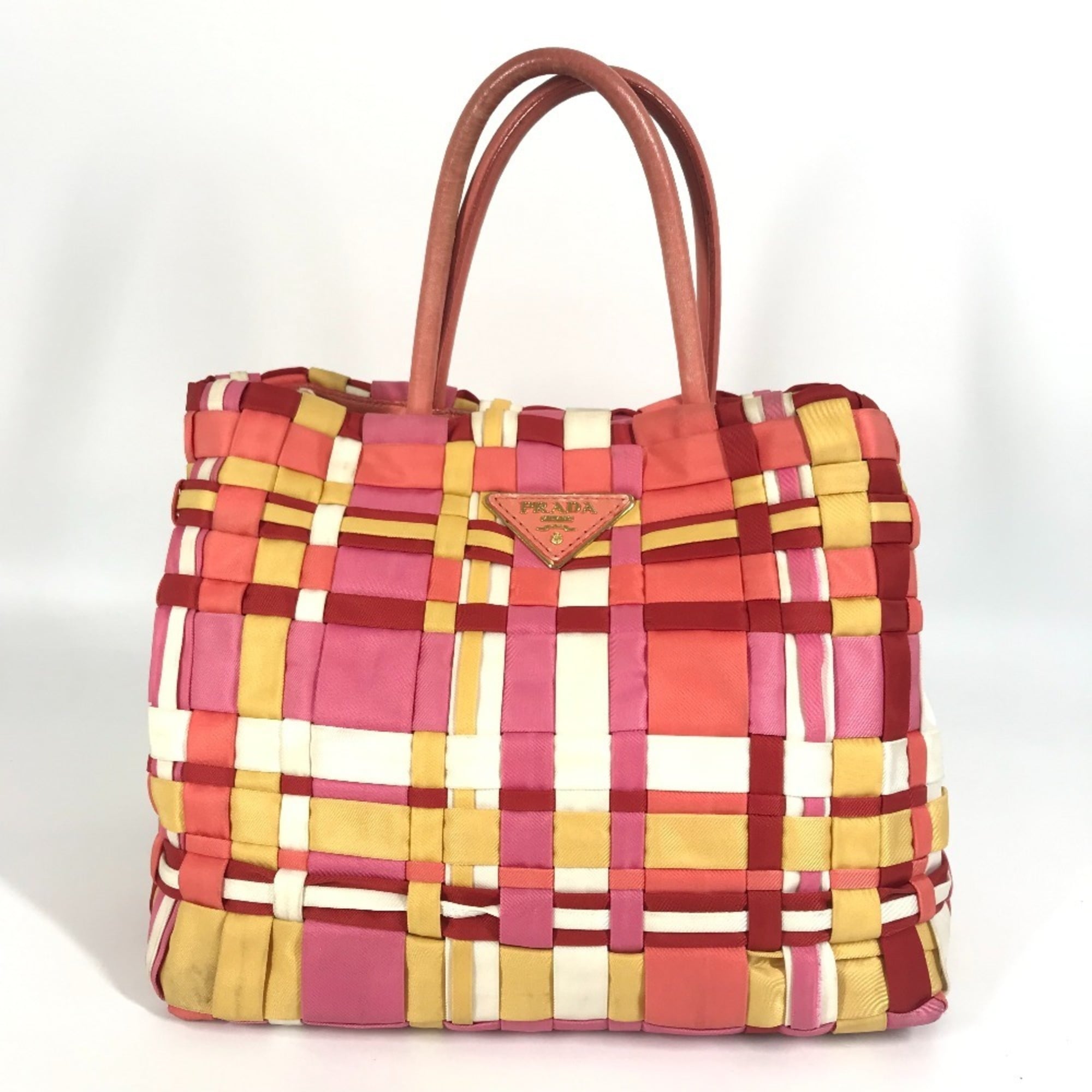 Prada Pink White Nylon Handbag Tote Bag (Pre-Owned)