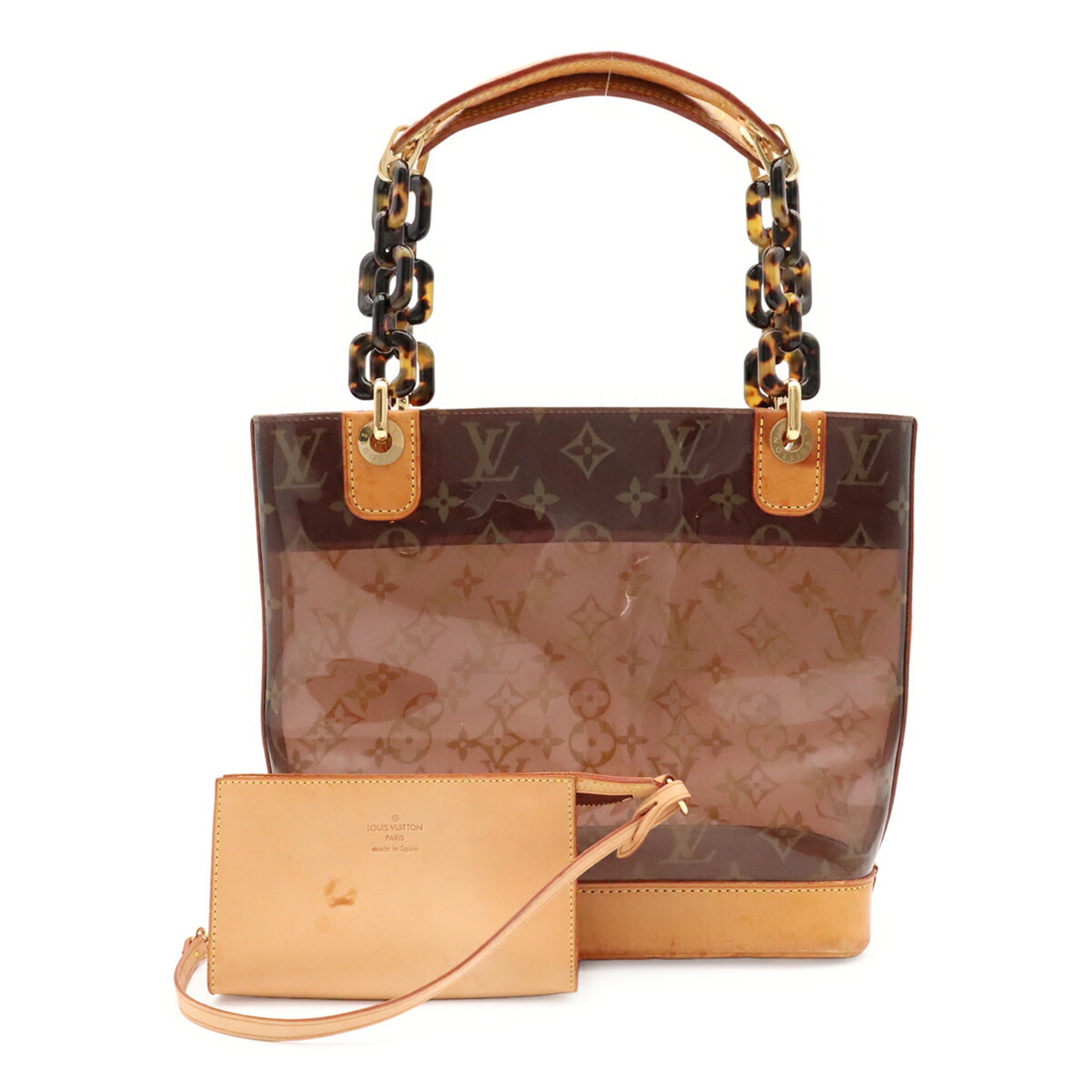 Louis Vuitton Brown Clear Vinyl Leather Shoulder Bag Tote Bag (Pre-Owned)