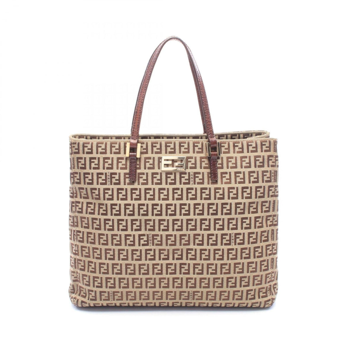 Fendi Beige Brown Canvas Leather Handbag Tote Bag (Pre-Owned)