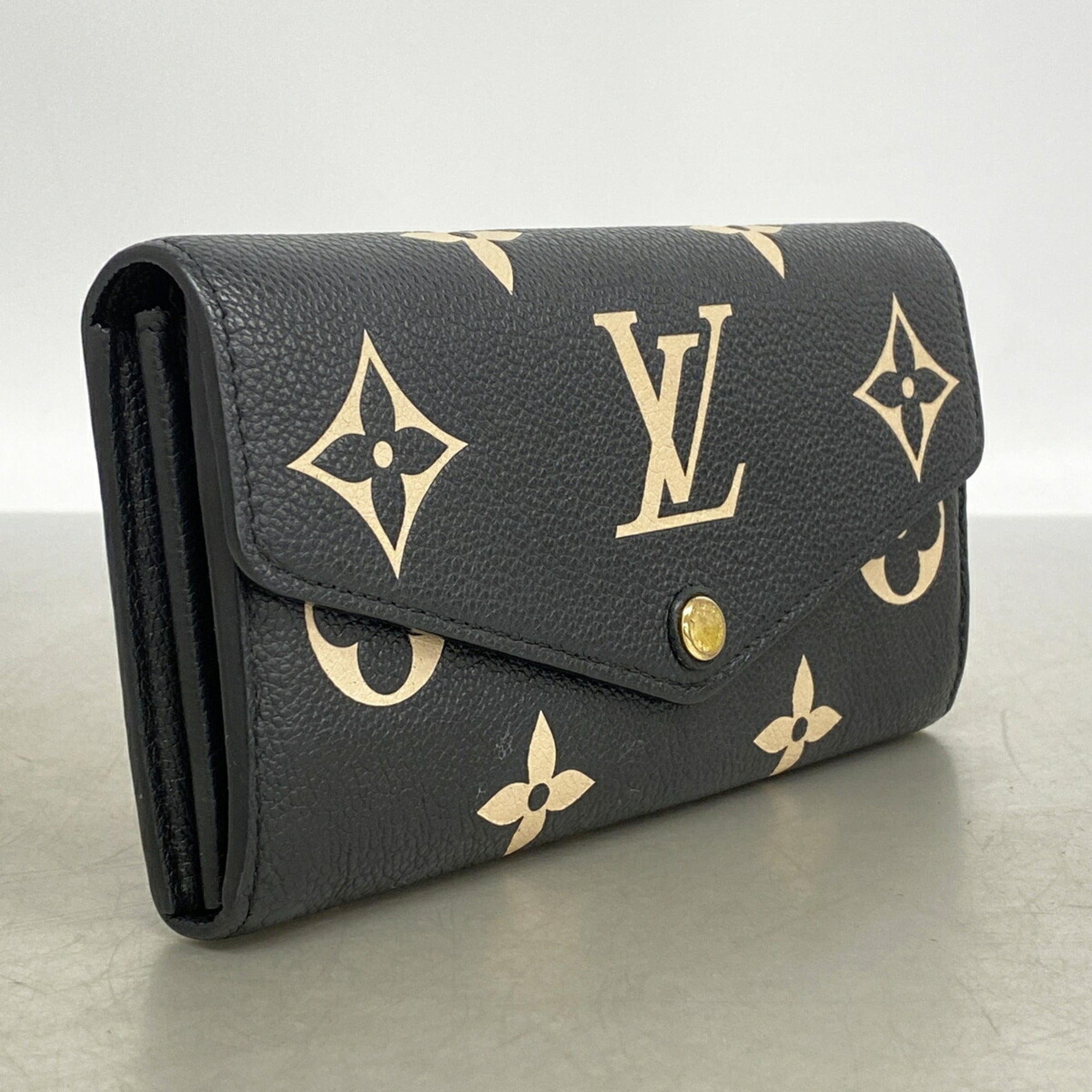 Louis Vuitton Beige Black Long Wallet (Bi-Fold) (Pre-Owned)