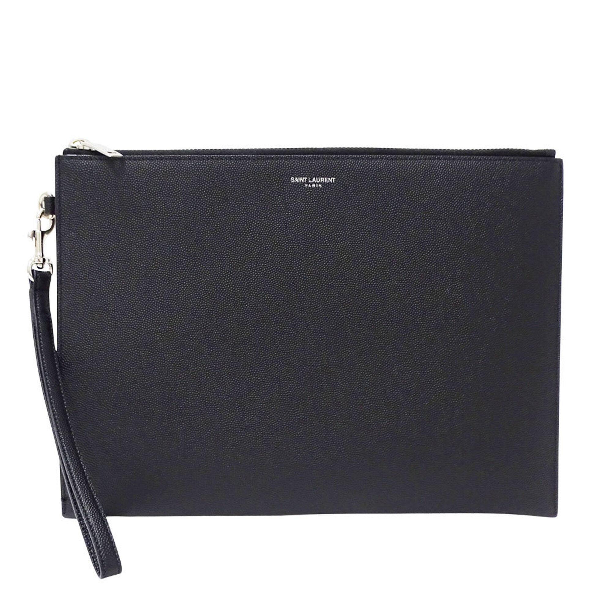 Saint Laurent Black Leather Clutch Bag Handbag (Pre-Owned)