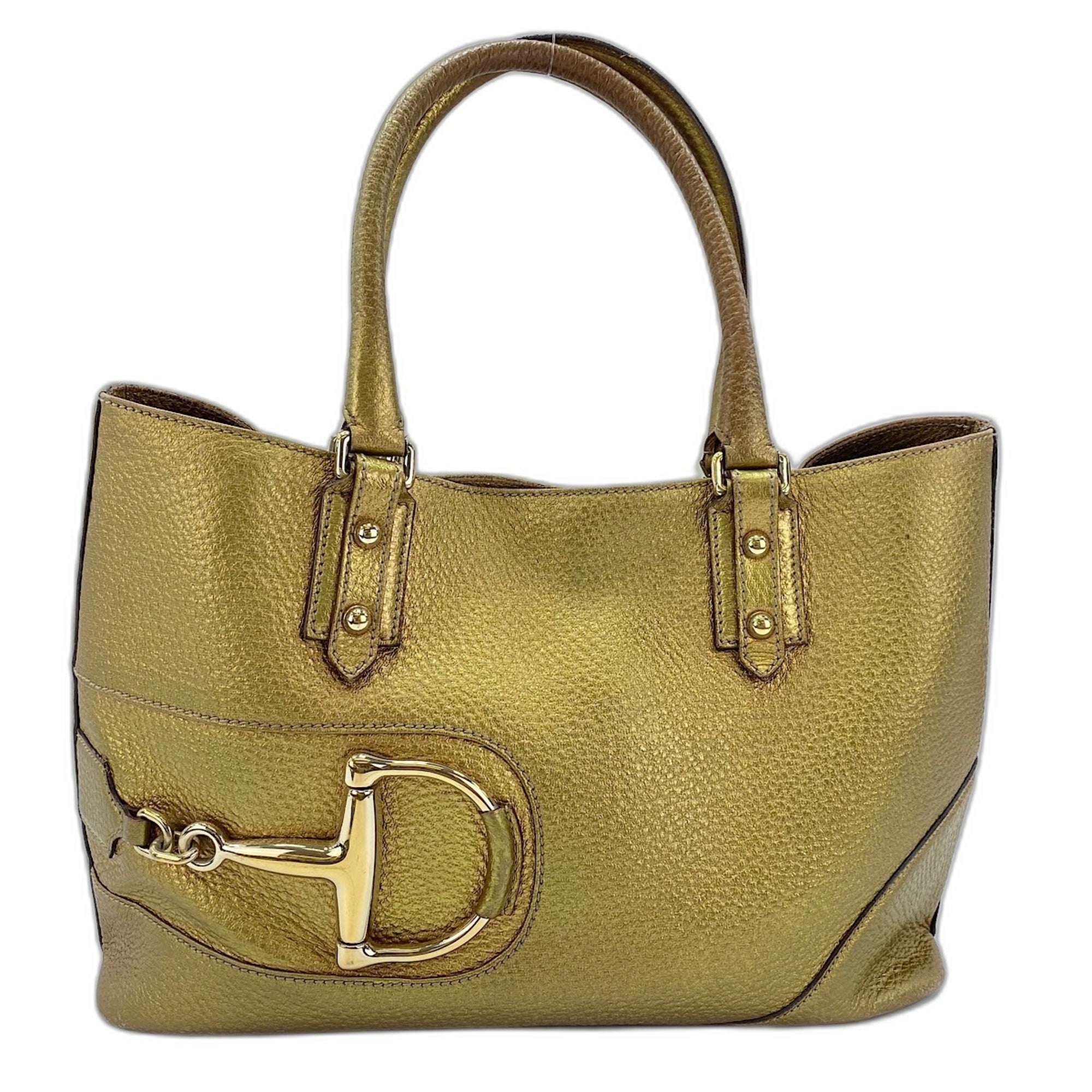 Gucci Horsebit Gold Leather Handbag (Pre-Owned)