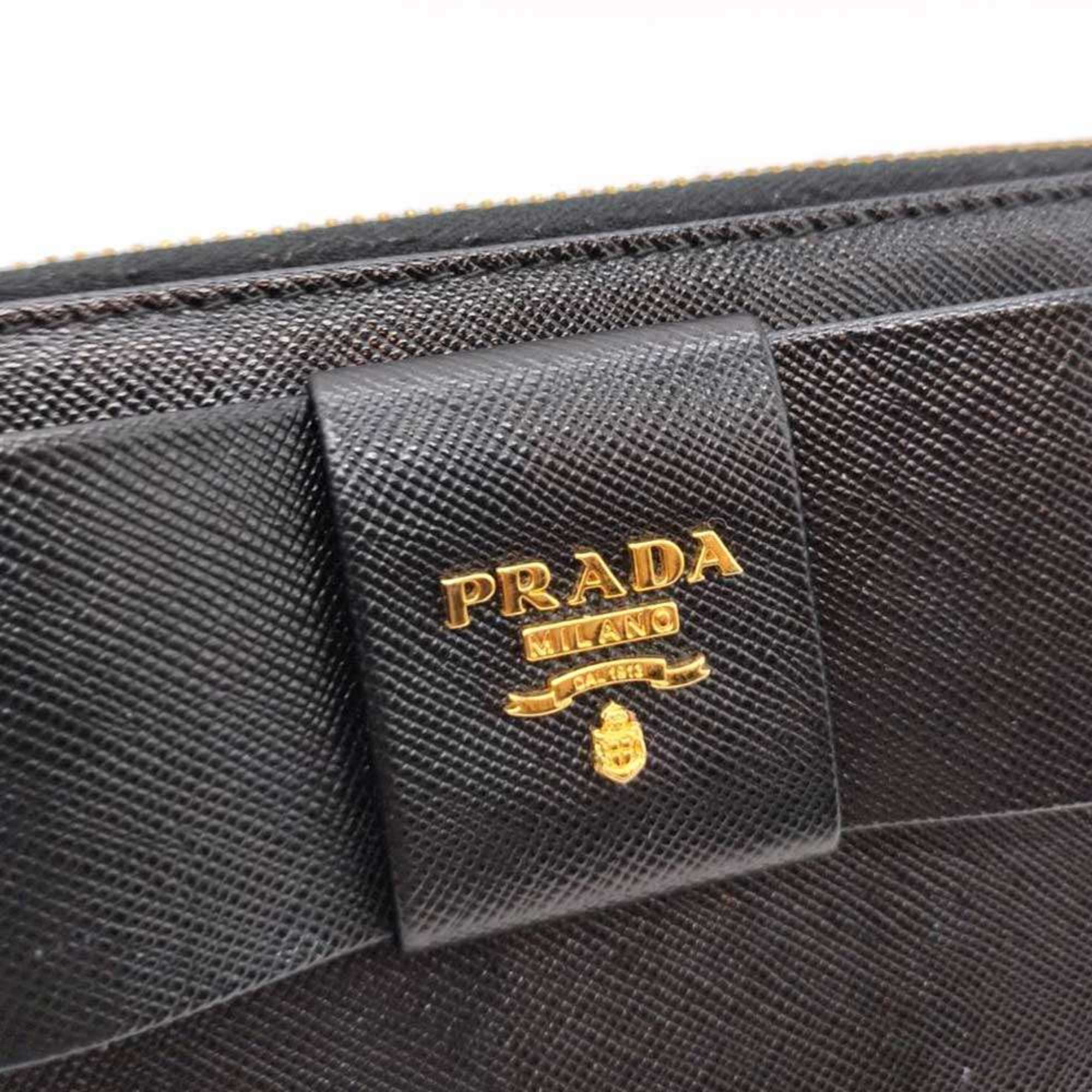 Prada Saffiano Black Saffiano Long Wallet (Bi-Fold) (Pre-Owned)