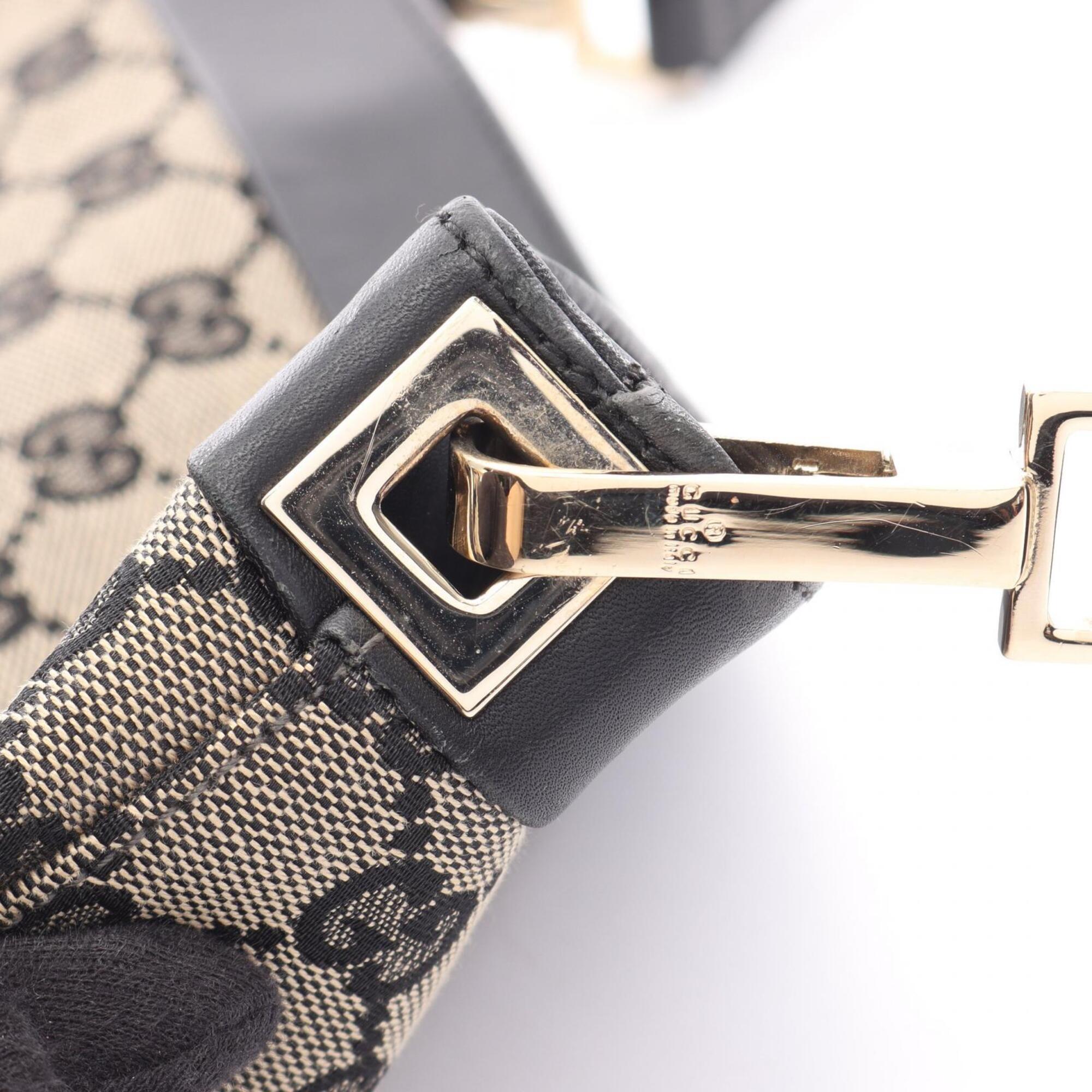 Gucci Beige Black Canvas Leather Shoulder Bag (Pre-Owned)