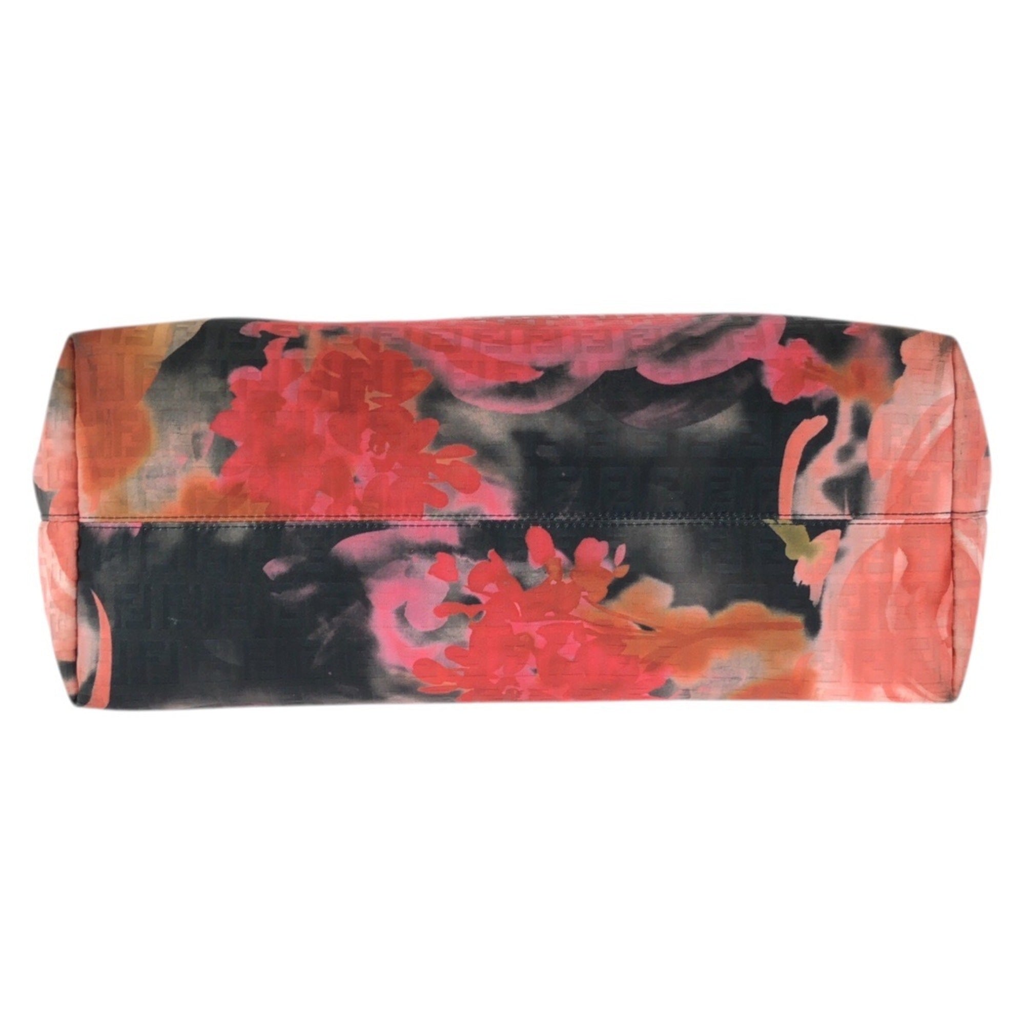 Fendi Black Orange Pink Nylon Leather Shoulder Bag Tote Bag (Pre-Owned)
