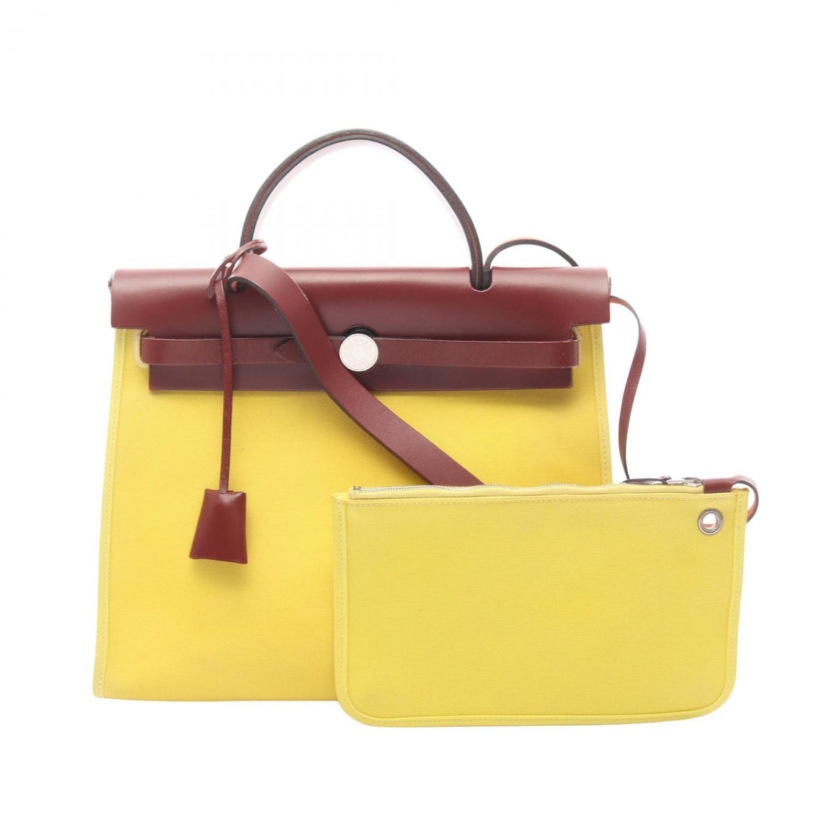 Hermes Bordeaux Lime Yellow Toile Officier Canvas Leather Handbag Pouch (Pre-Owned)