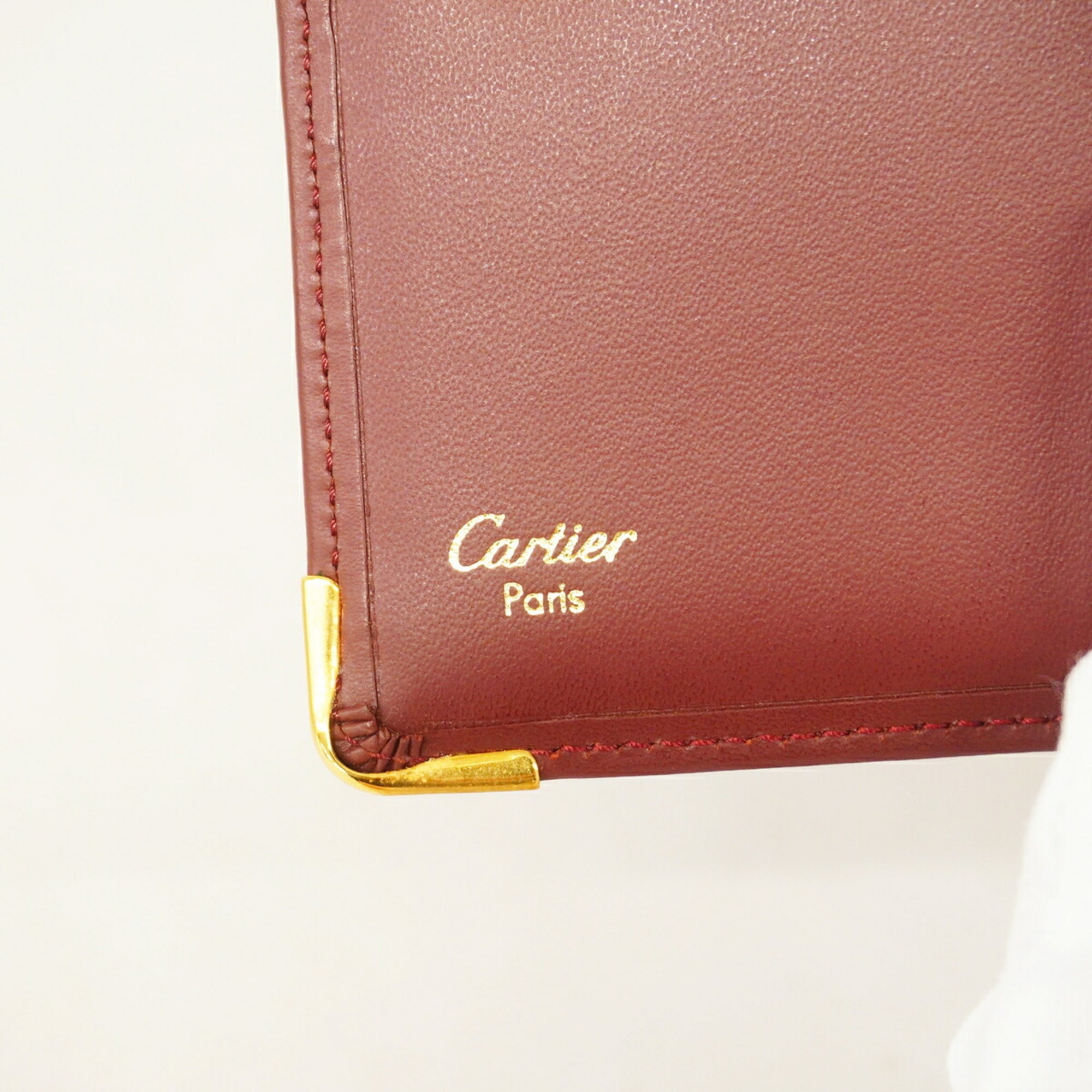Cartier Bordeaux Leather Wallet (Tri-Fold) (Pre-Owned)