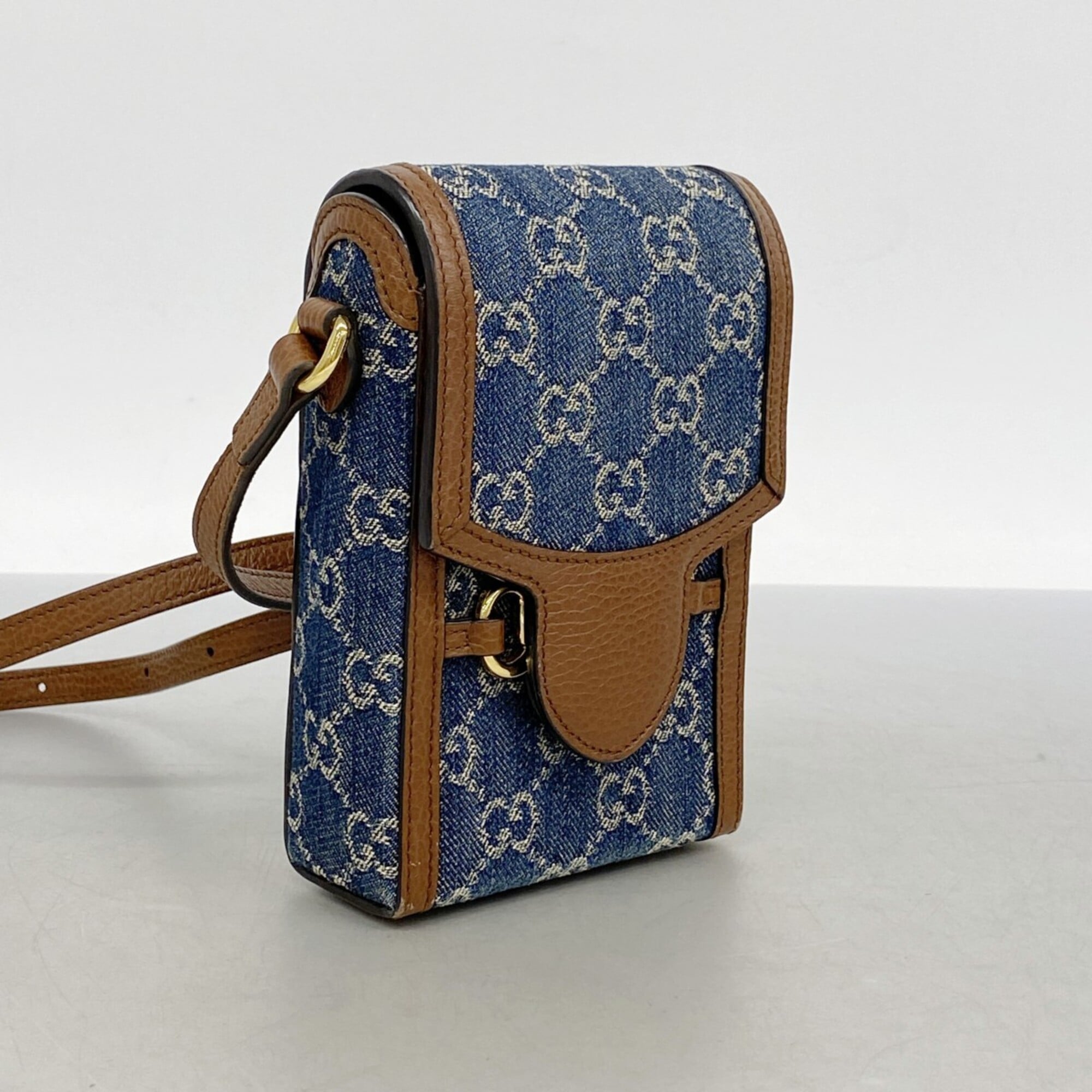 Gucci Blue Brown Denim Shoulder Bag (Pre-Owned)