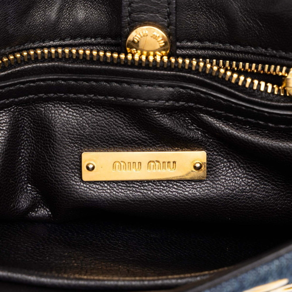 Miu Miu Black Blue Gold Denim Leather Shoulder Bag (Pre-Owned)