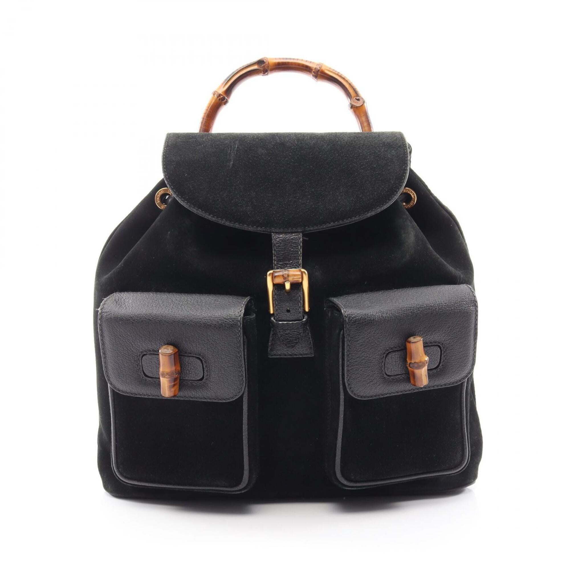 Gucci Black Suede Leather Backpack Handbag (Pre-Owned)