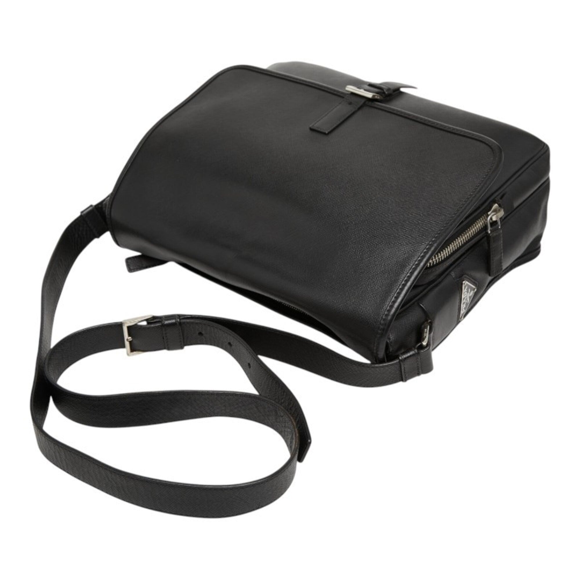 Prada Black Leather Messenger Bag Shoulder Bag (Pre-Owned)