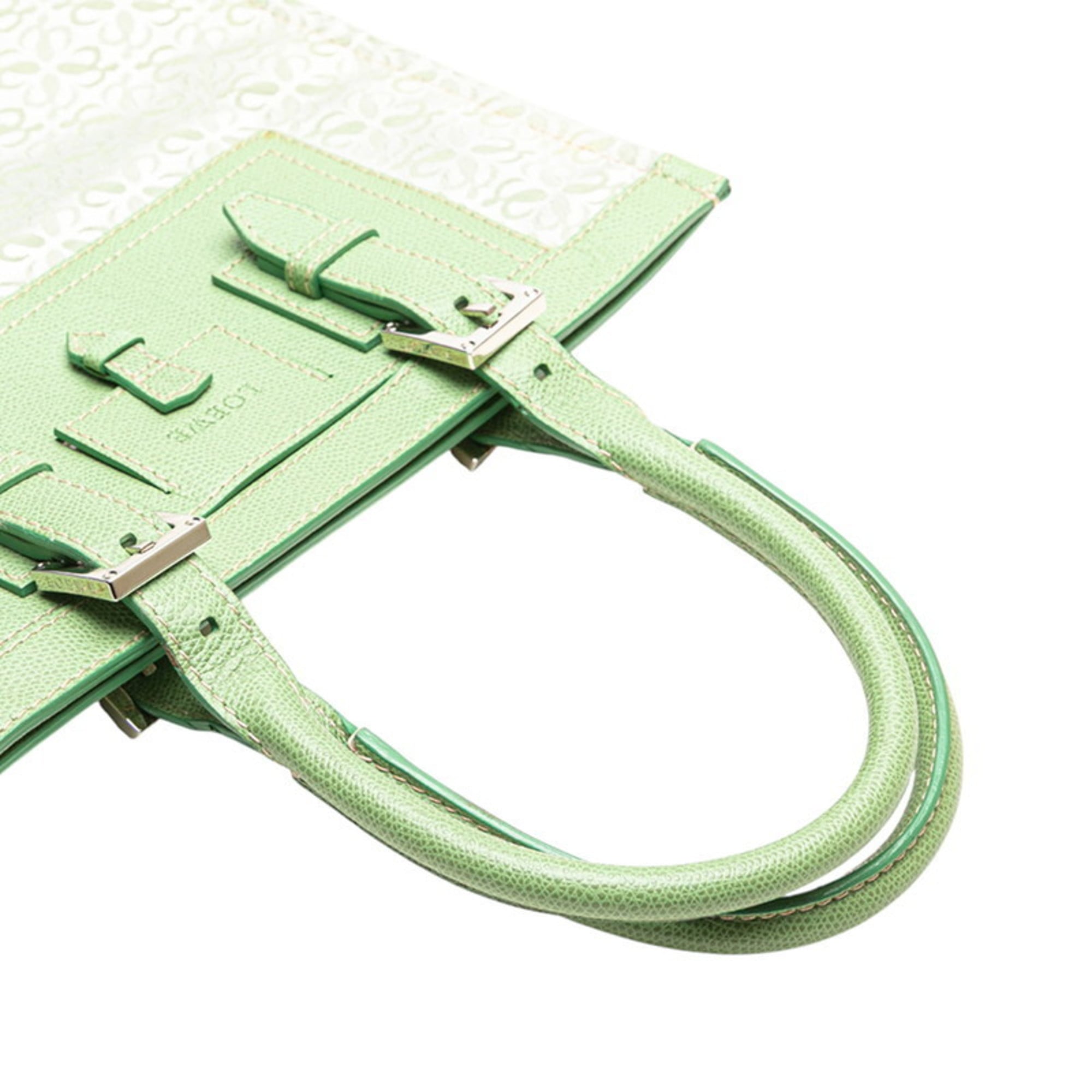 Loewe Green Canvas Leather Handbag Tote Bag (Pre-Owned)