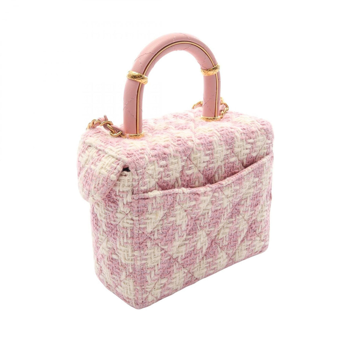 Chanel Pink White Fabric Leather Handbag Shoulder Bag (Pre-Owned)