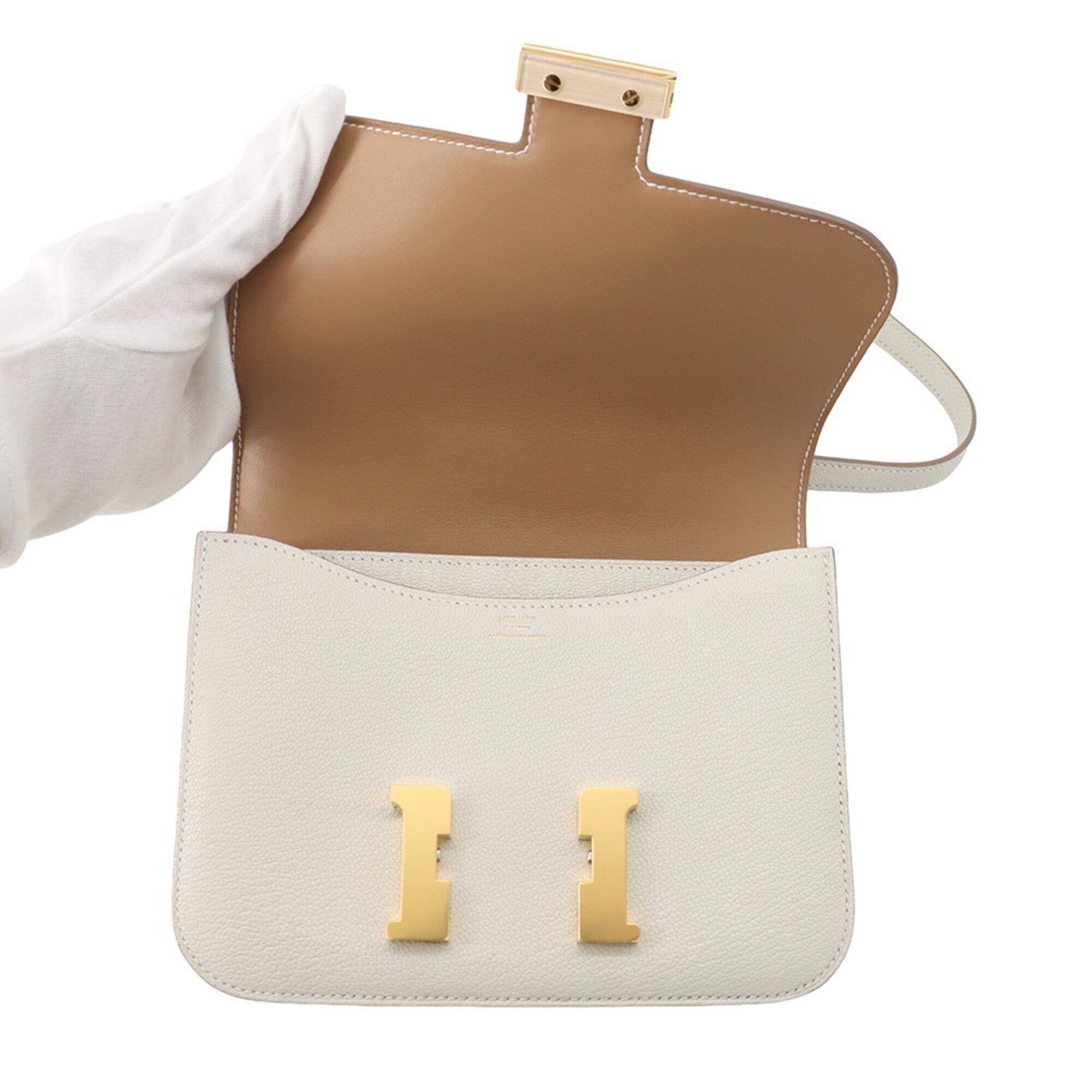 Hermes Ivory Chevre Myzore Leather Handbag (Pre-Owned)