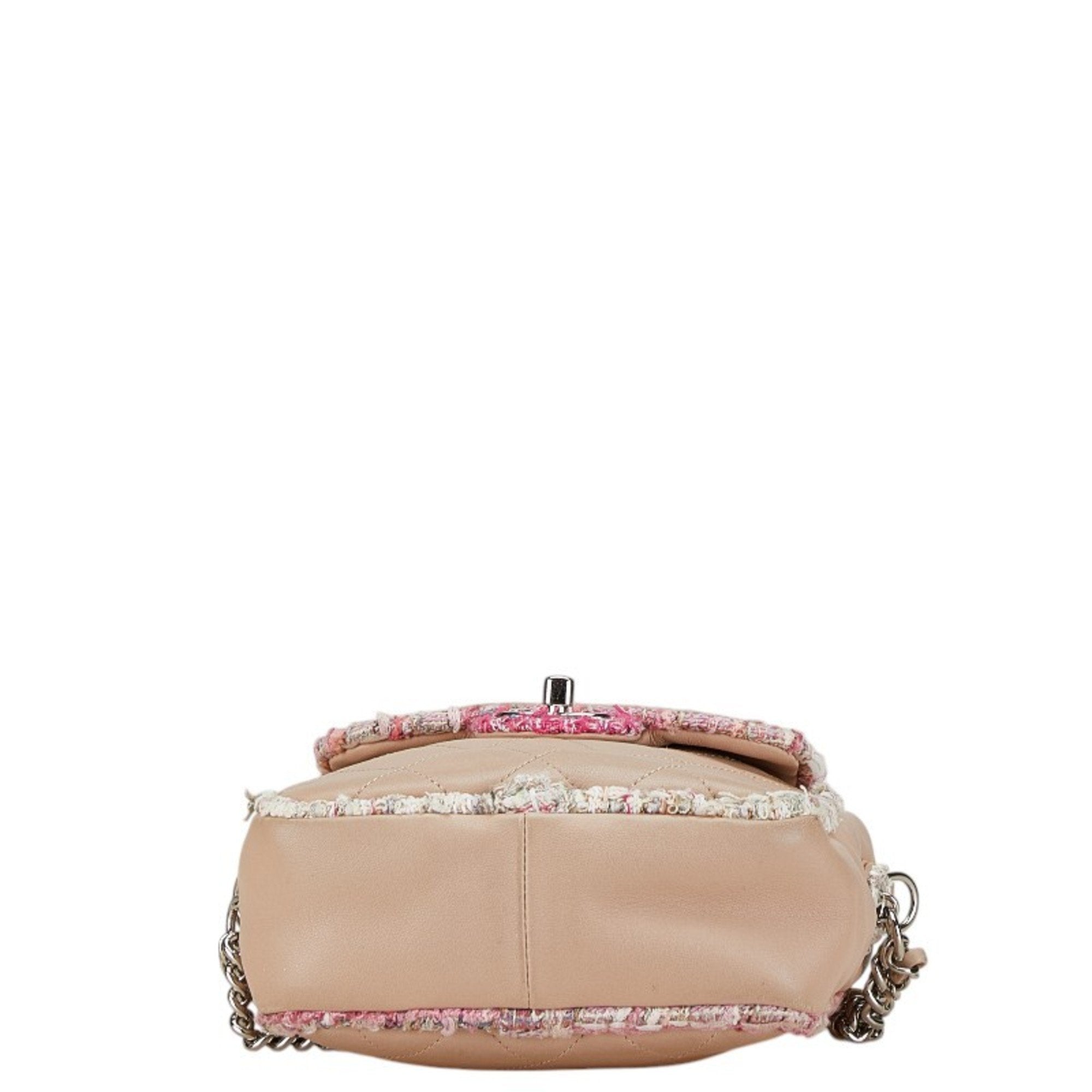 Chanel Pink Tweed Leather Handbag Shoulder Bag (Pre-Owned)