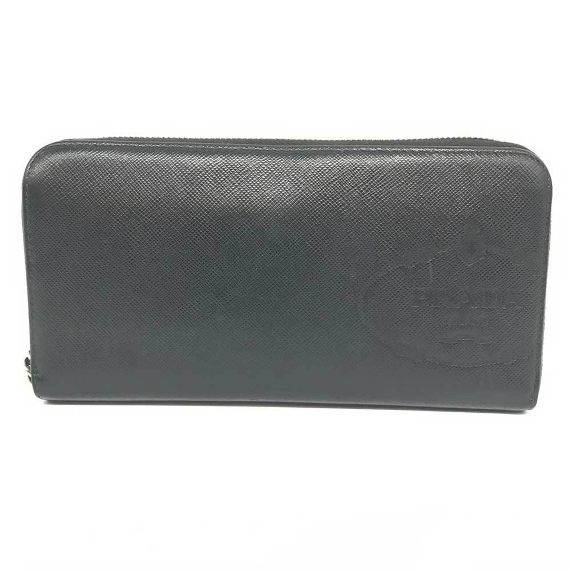 Prada Black Saffiano Triangle Long Wallet (Bi-Fold) (Pre-Owned)