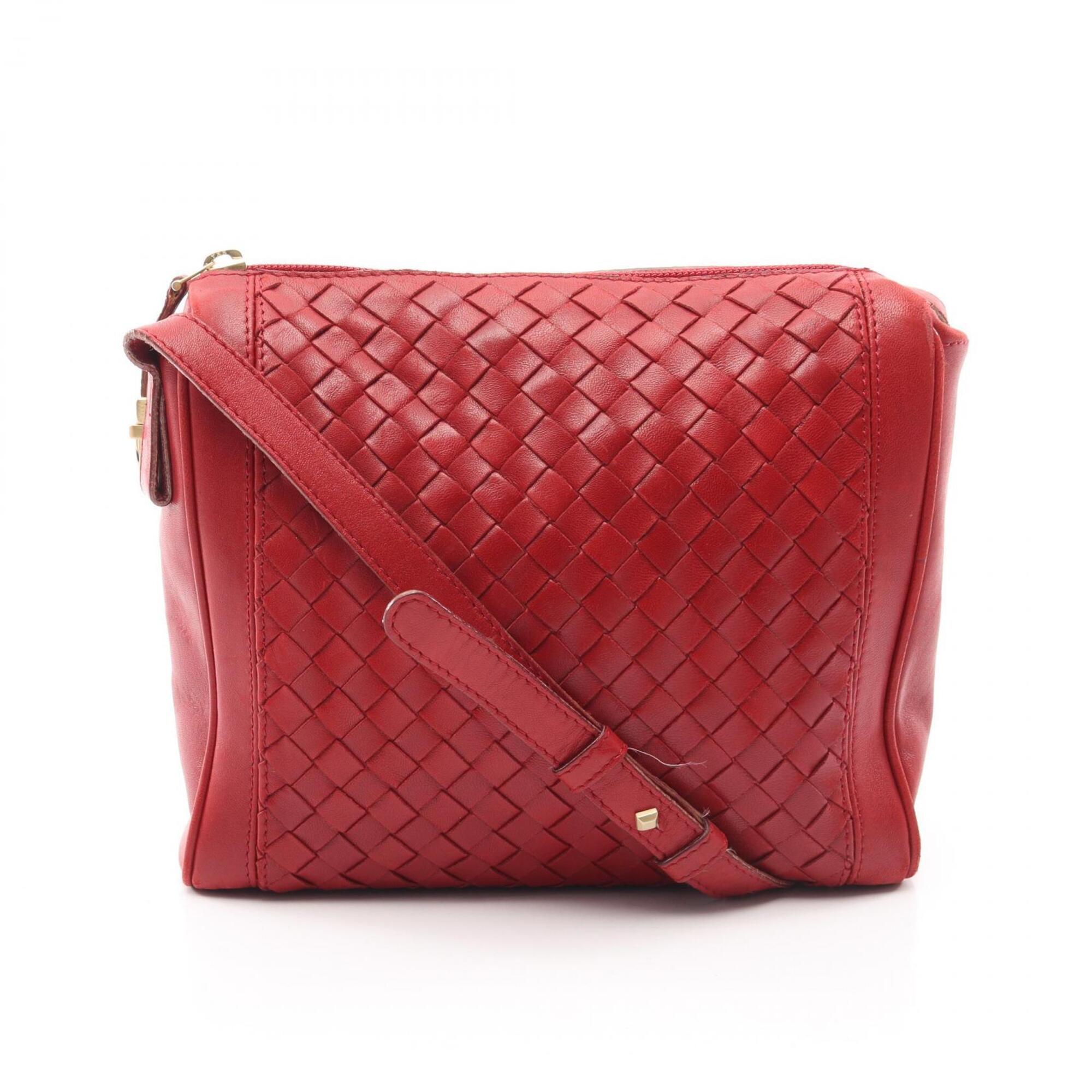 Bottega Veneta Red Color Intrecciato Handbag Shoulder Bag (Pre-Owned)