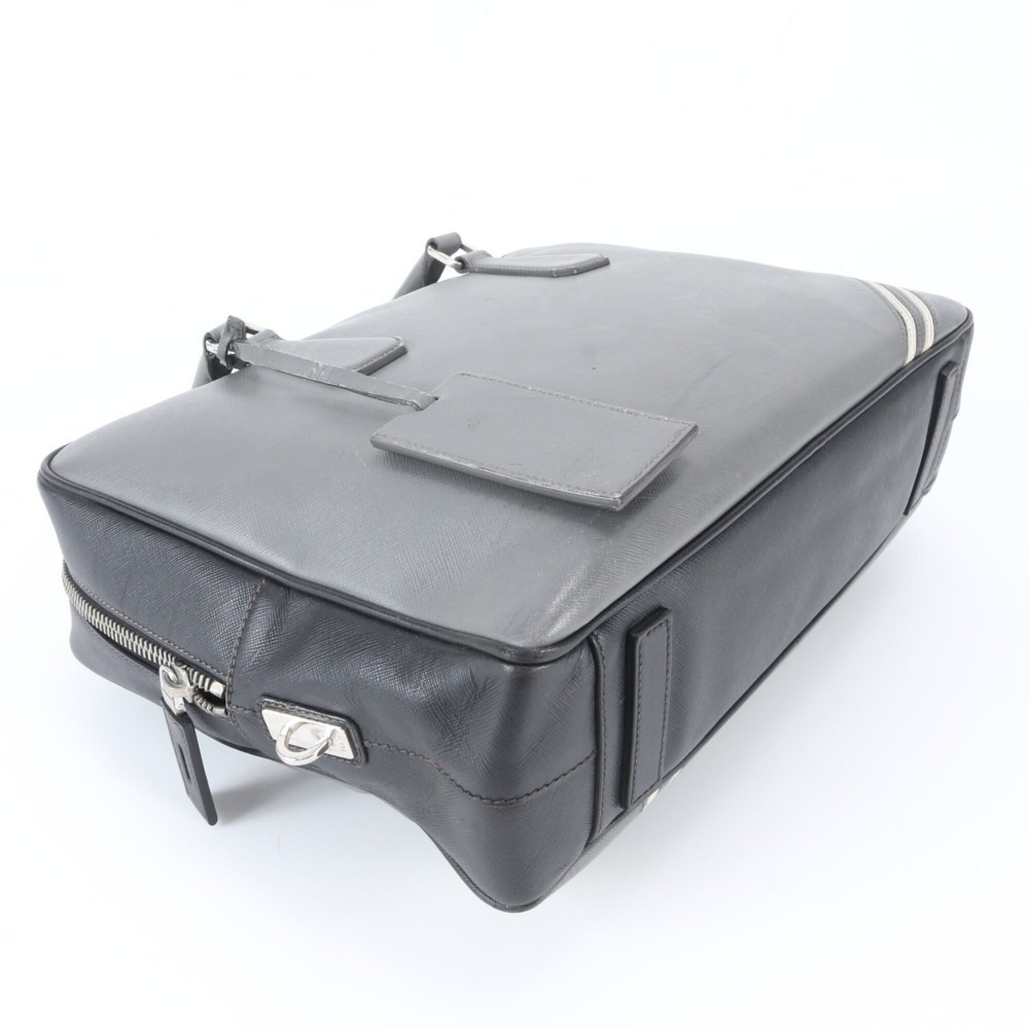 Prada Black Gray Leather Briefcase Handbag (Pre-Owned)