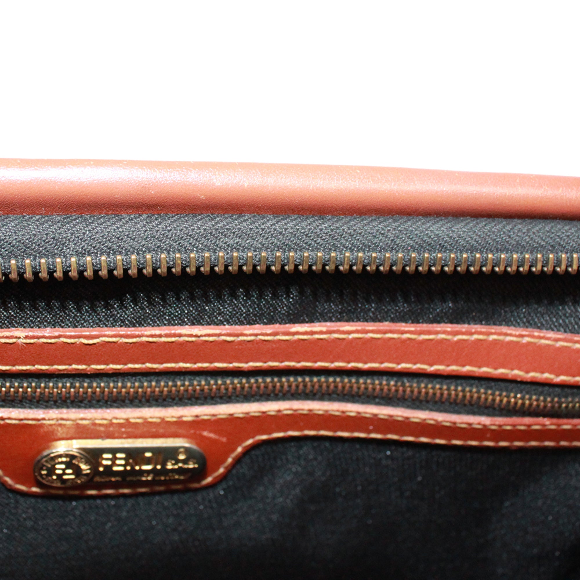 Fendi Black Brown Khaki Pvc Leather Boston Bag Handbag (Pre-Owned)