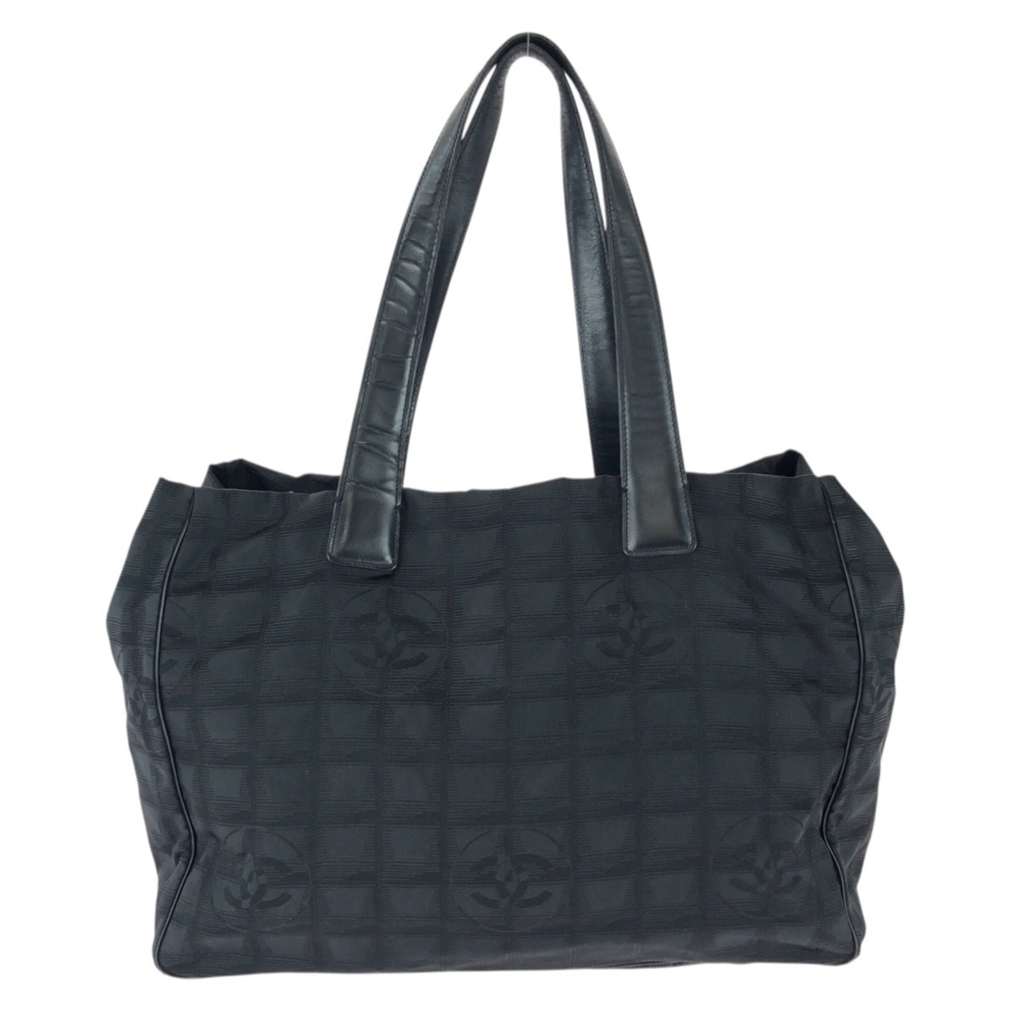 Chanel Black Nylon Leather Shoulder Bag Tote Bag (Pre-Owned)