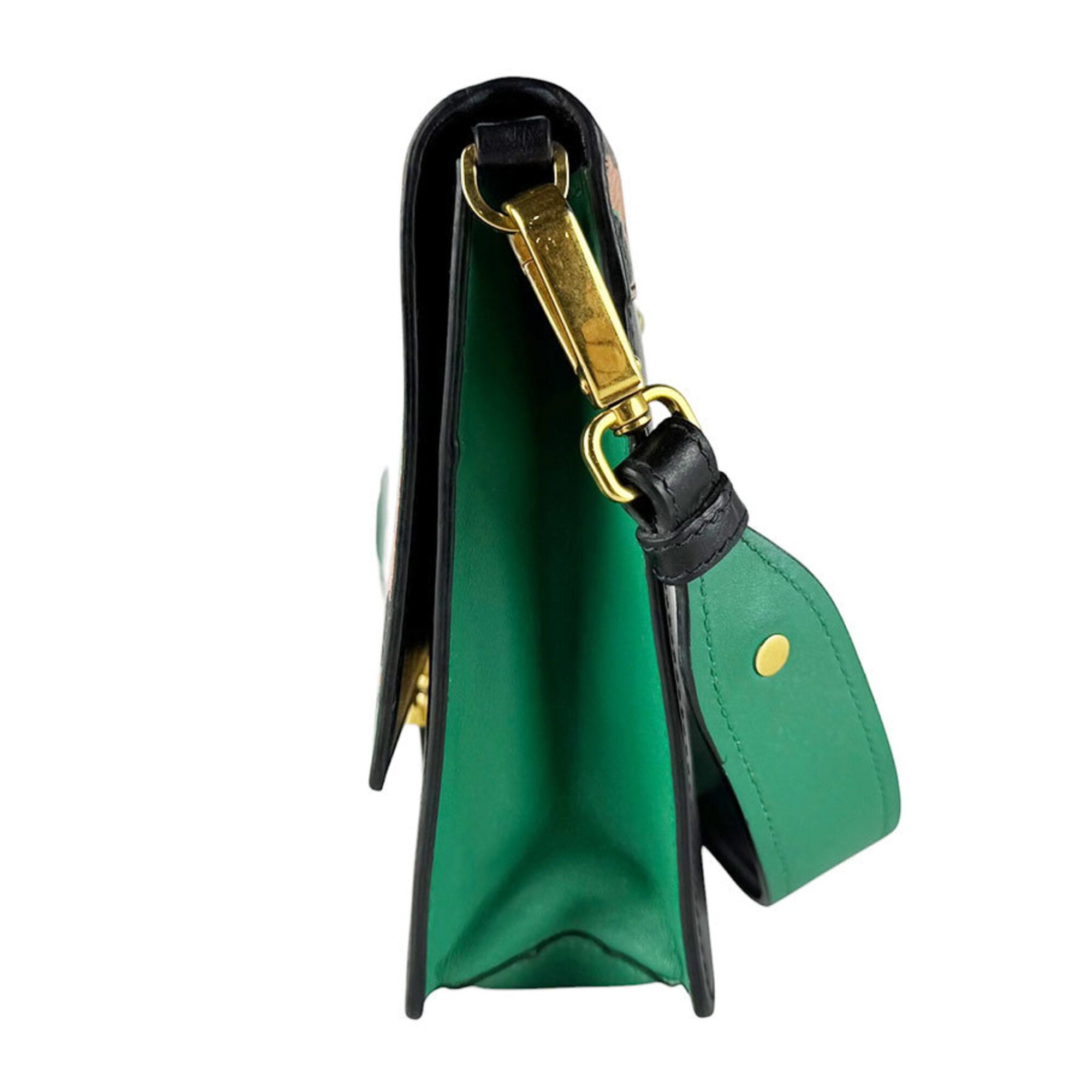 Prada Black Green Leather Shoulder Bag (Pre-Owned)