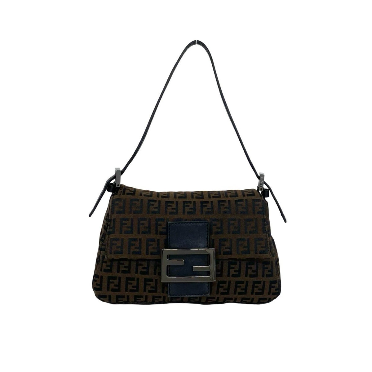 Fendi Black Brown Canvas Leather Handbag Shoulder Bag (Pre-Owned)