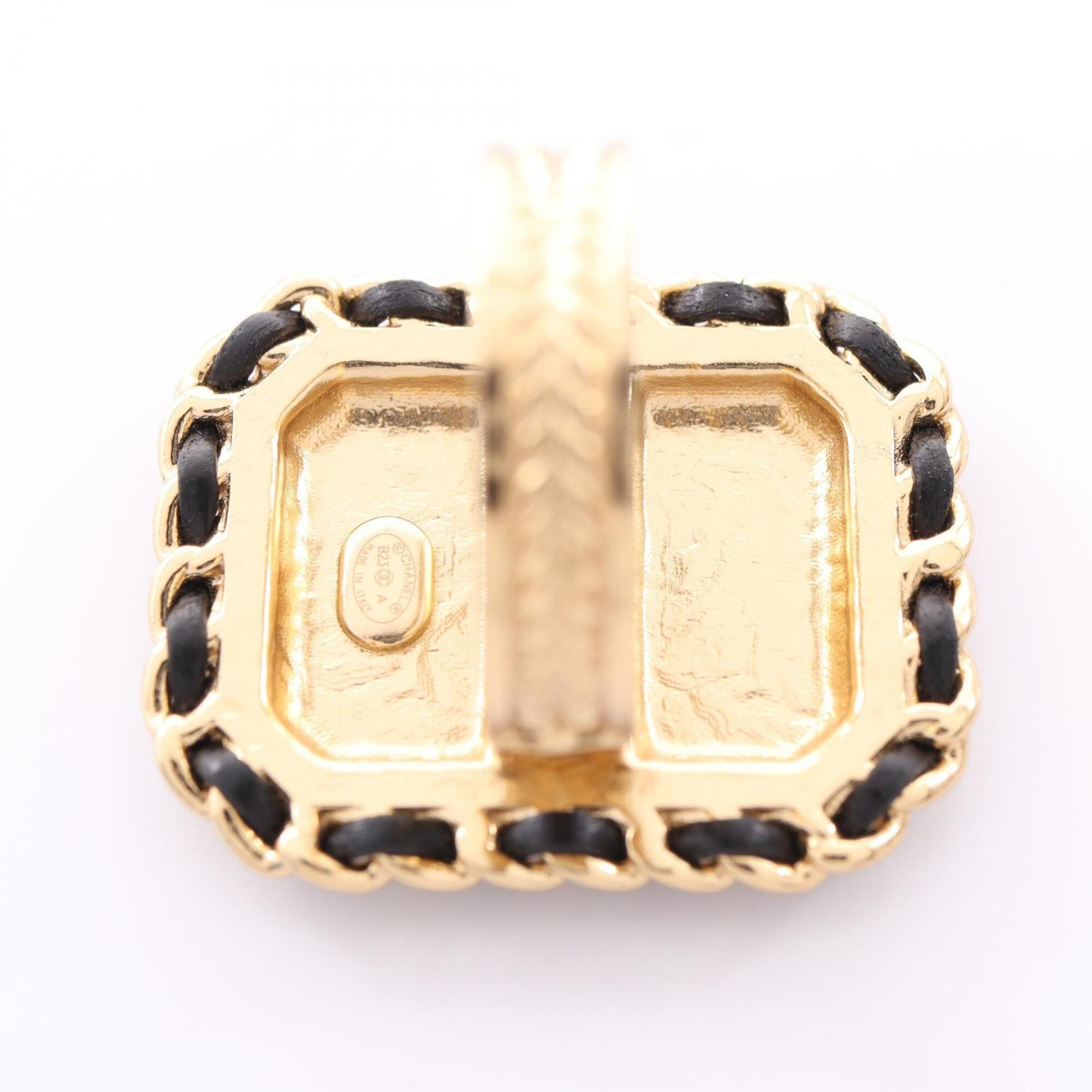 Chanel Gold Black Clear Gold Plating Rhinestone Band Ring (Pre-Owned)