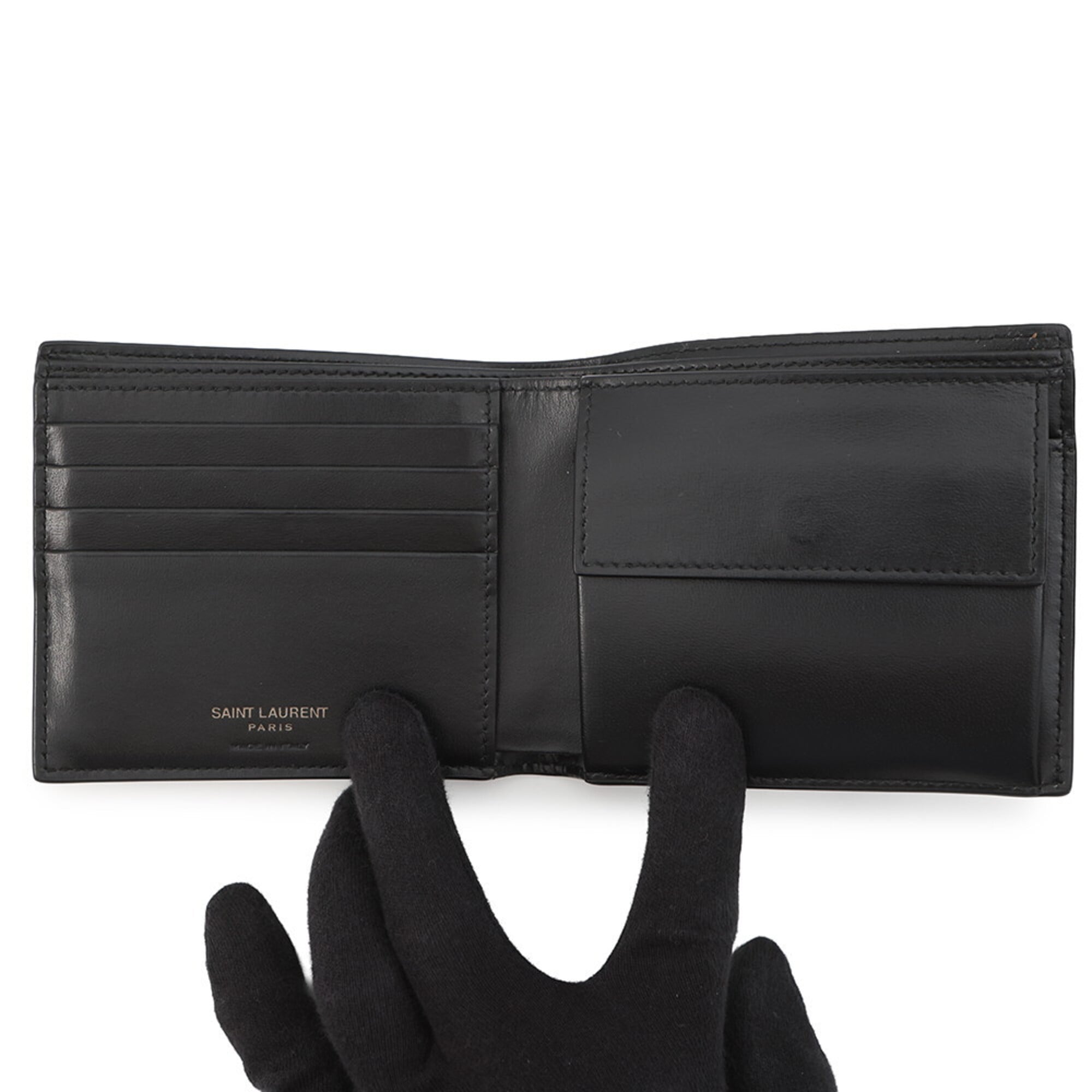 Yves Saint Laurent Black Leather Wallet (Bi-Fold) (Pre-Owned)
