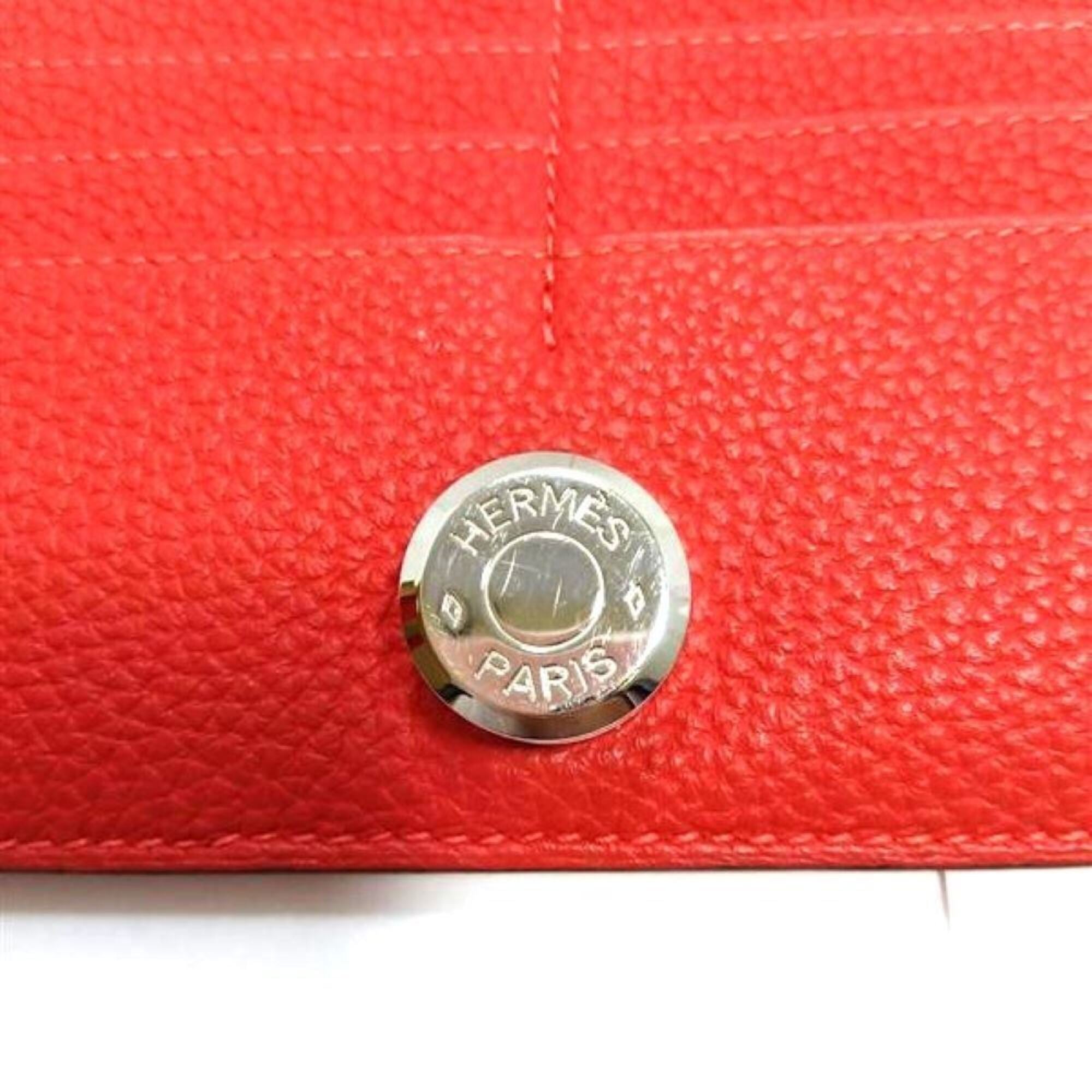 Hermes Red Color Vermilion Togo Leather Long Wallet (Bi-Fold) (Pre-Owned)