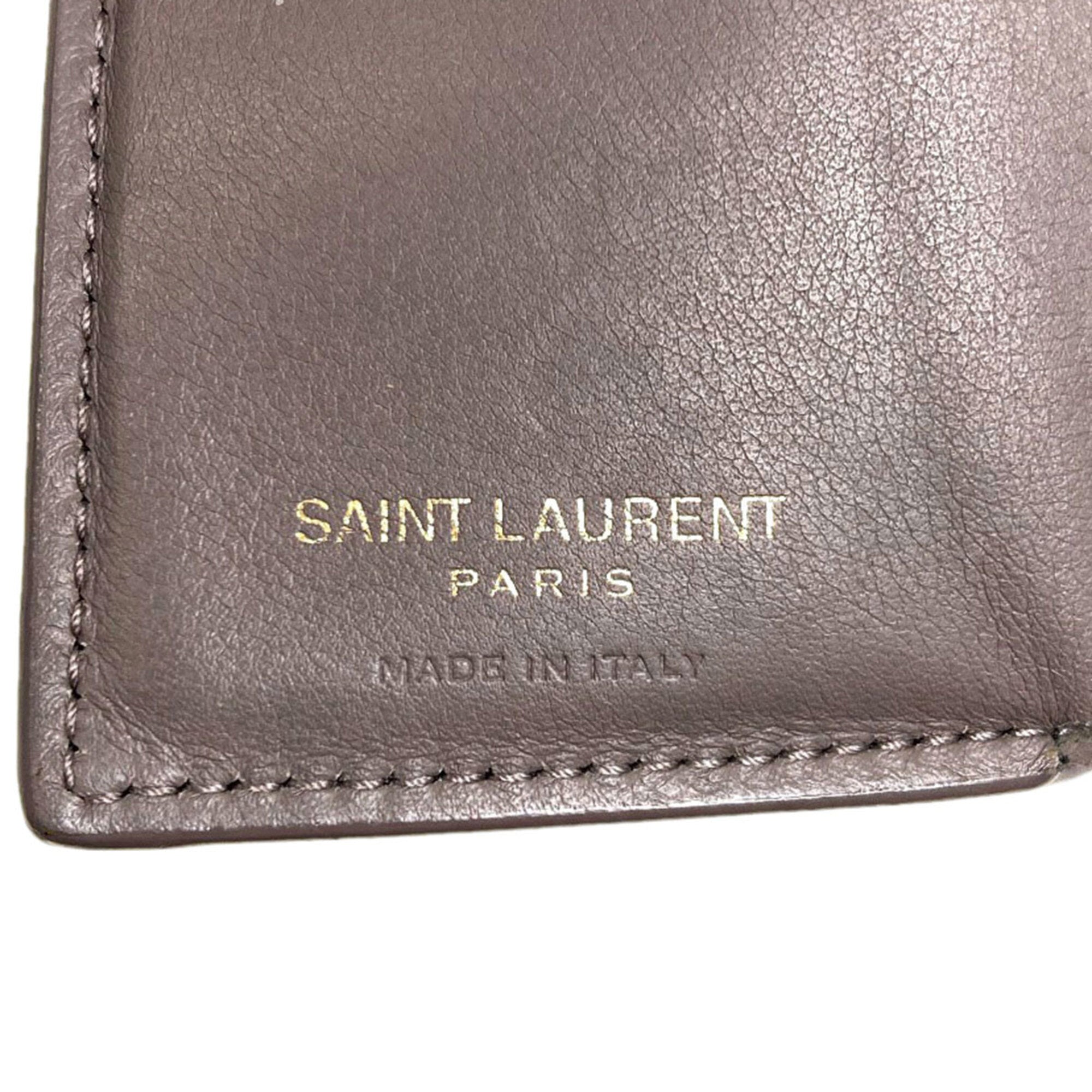Yves Saint Laurent Gray Leather Wallet (Tri-Fold) (Pre-Owned)