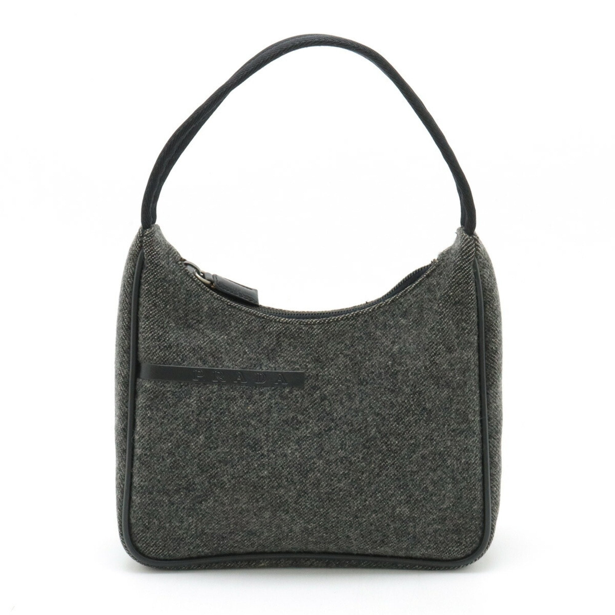 Prada Black Dark Gray Wool Nylon Handbag (Pre-Owned)