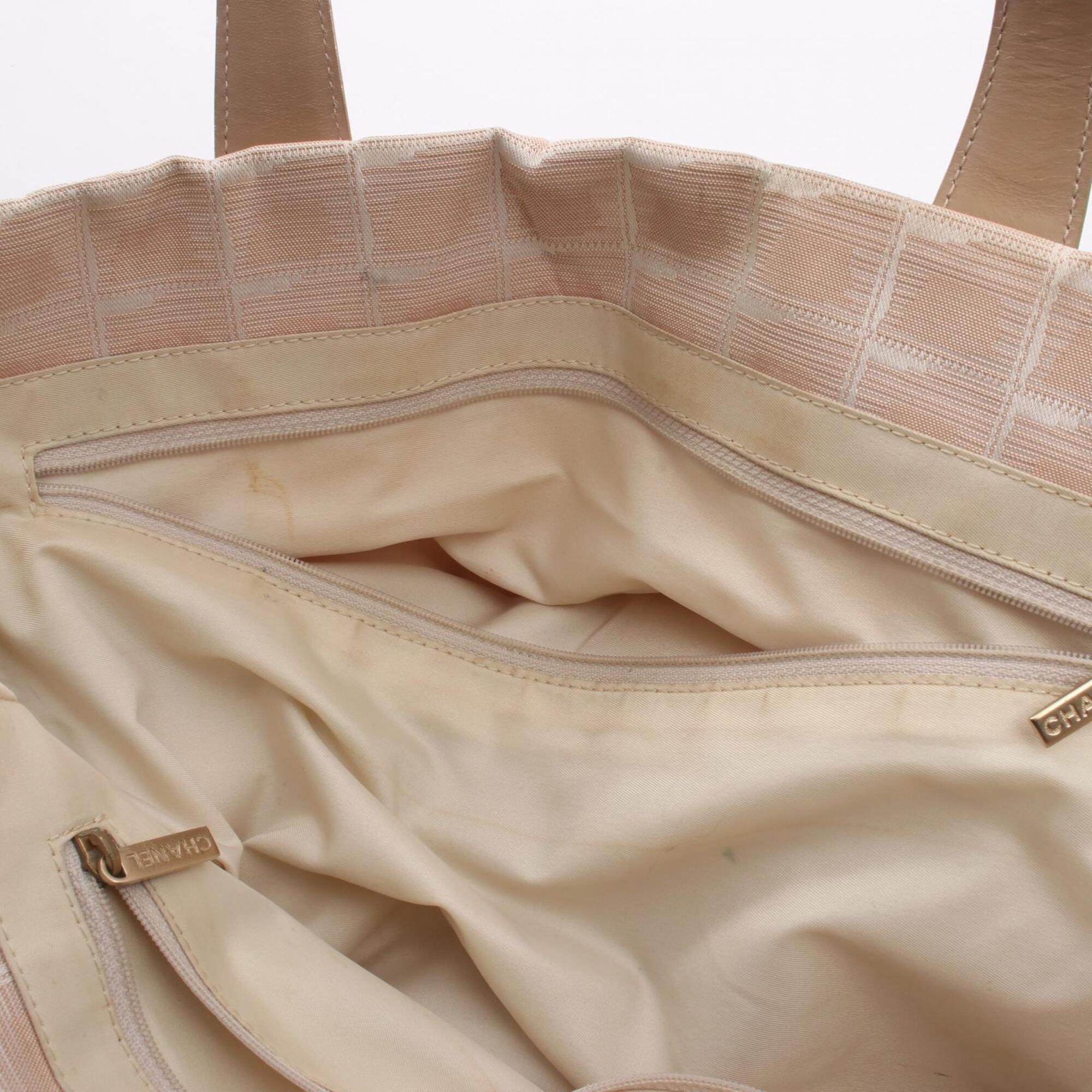 Chanel Pink Leather Nylon Canvas Handbag Tote Bag (Pre-Owned)