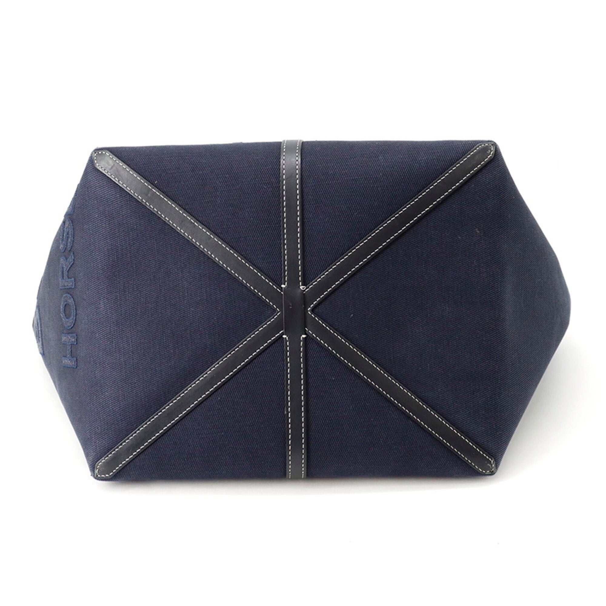 Burberry Navy Black Canvas Leather Handbag Tote Bag (Pre-Owned)