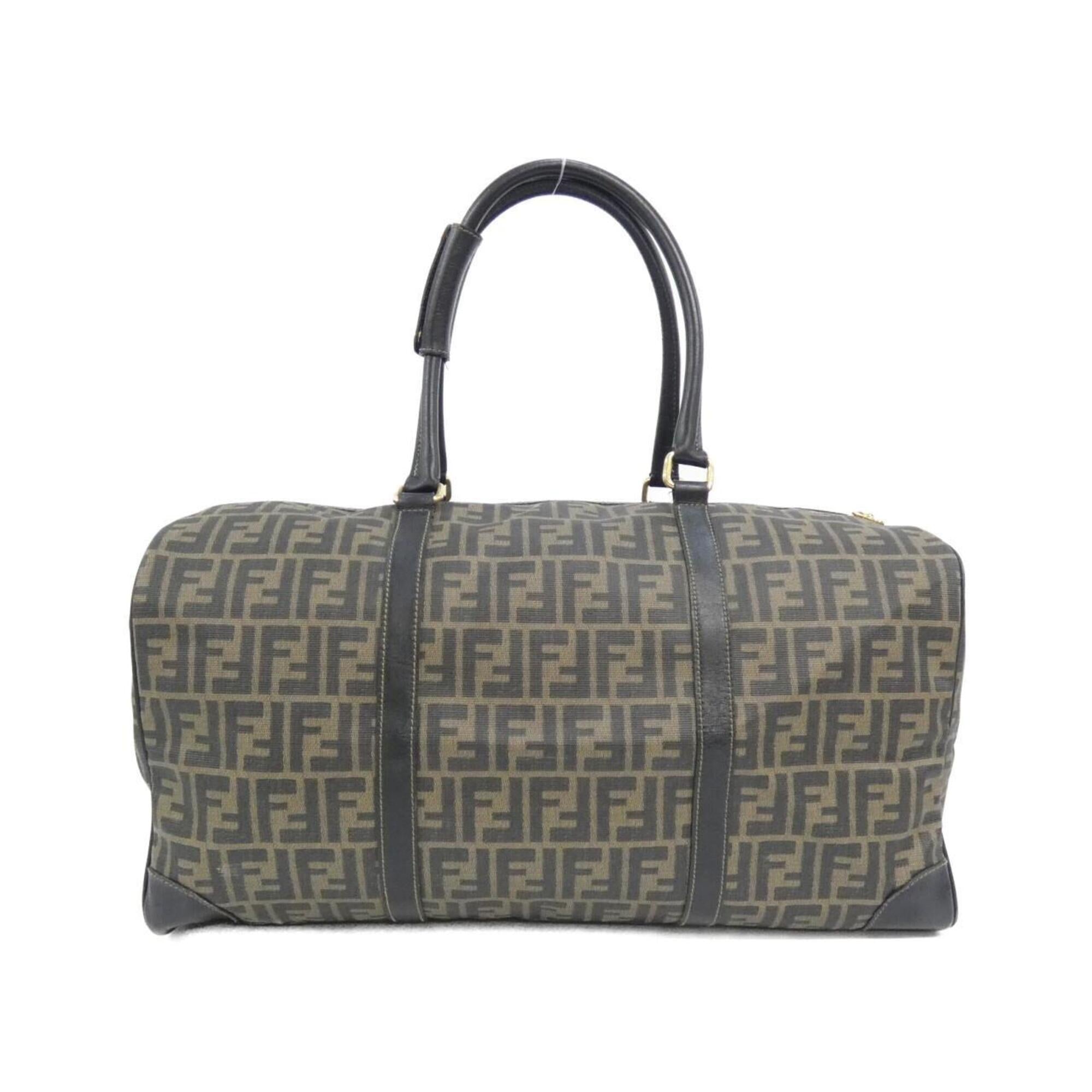 Fendi Black Brown Coated Canvas Boston Bag (Pre-Owned)