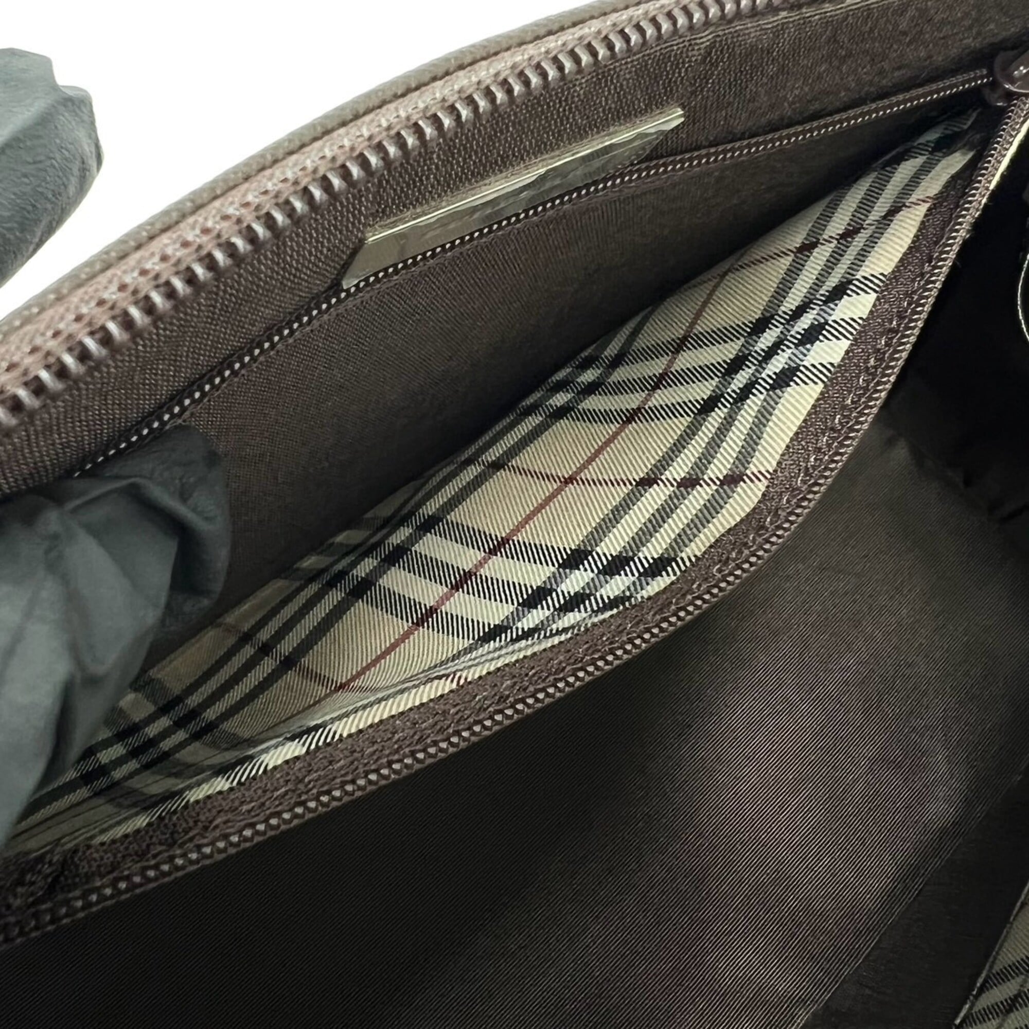 Burberry Brown Leather Boston Bag Handbag (Pre-Owned)